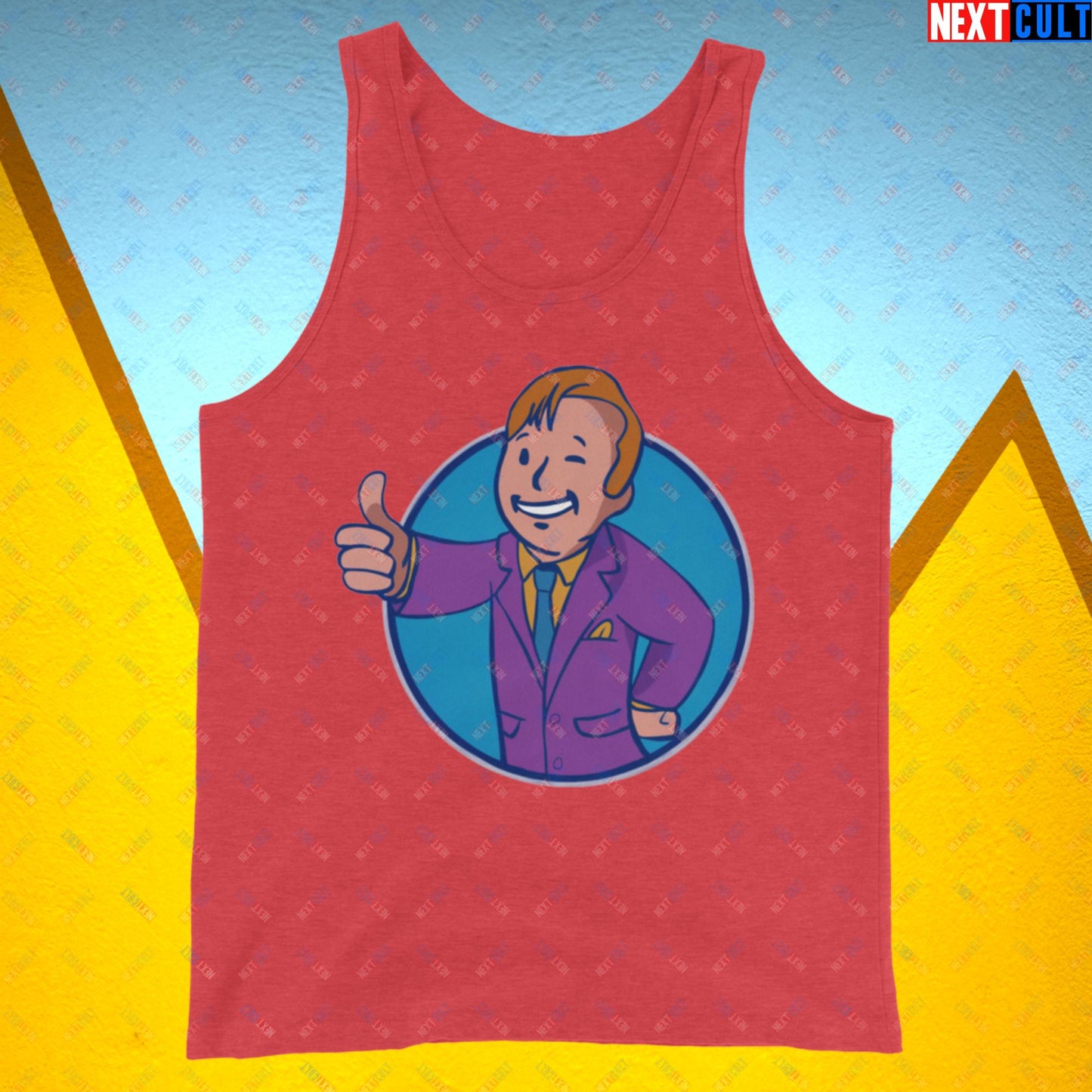 Lawyer Boy Saul Goodman Better Call Saul Vault Boy Fallout Funny Meme Cartoon Mashup Tank Top Red Triblend Tank Tops Better Call Saul Breaking Bad Fallout TV Shows Vault Boy Next Cult Brand