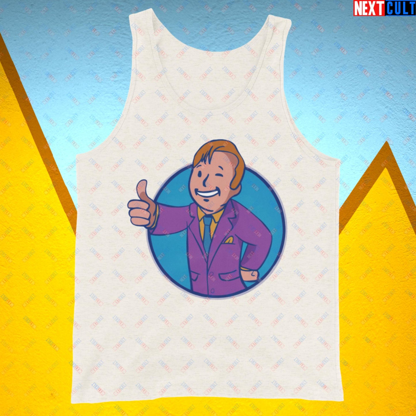 Lawyer Boy Saul Goodman Better Call Saul Vault Boy Fallout Funny Meme Cartoon Mashup Tank Top Oatmeal Triblend Tank Tops Better Call Saul Breaking Bad Fallout TV Shows Vault Boy Next Cult Brand