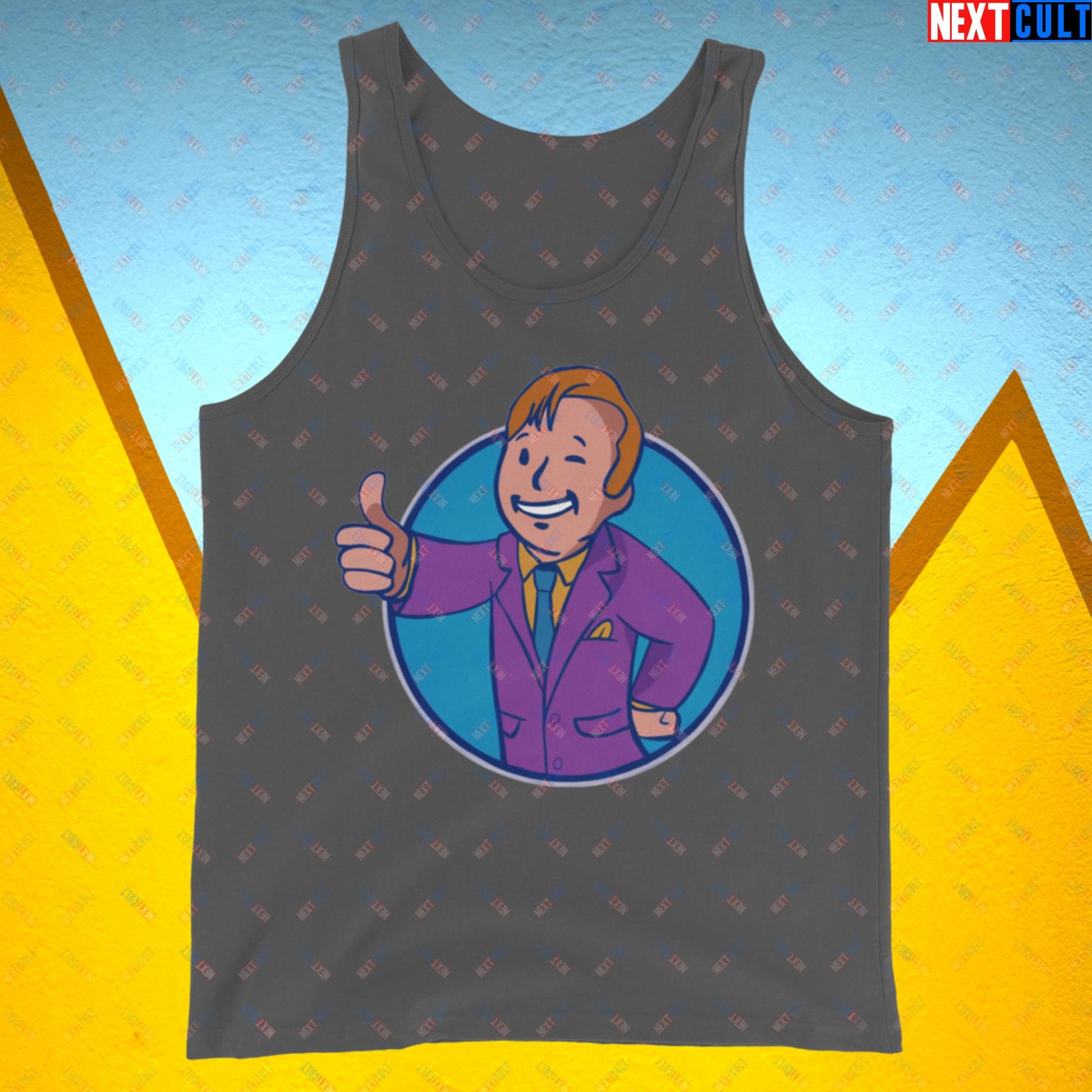 Lawyer Boy Saul Goodman Better Call Saul Vault Boy Fallout Funny Meme Cartoon Mashup Tank Top Asphalt Tank Tops Better Call Saul Breaking Bad Fallout TV Shows Vault Boy Next Cult Brand