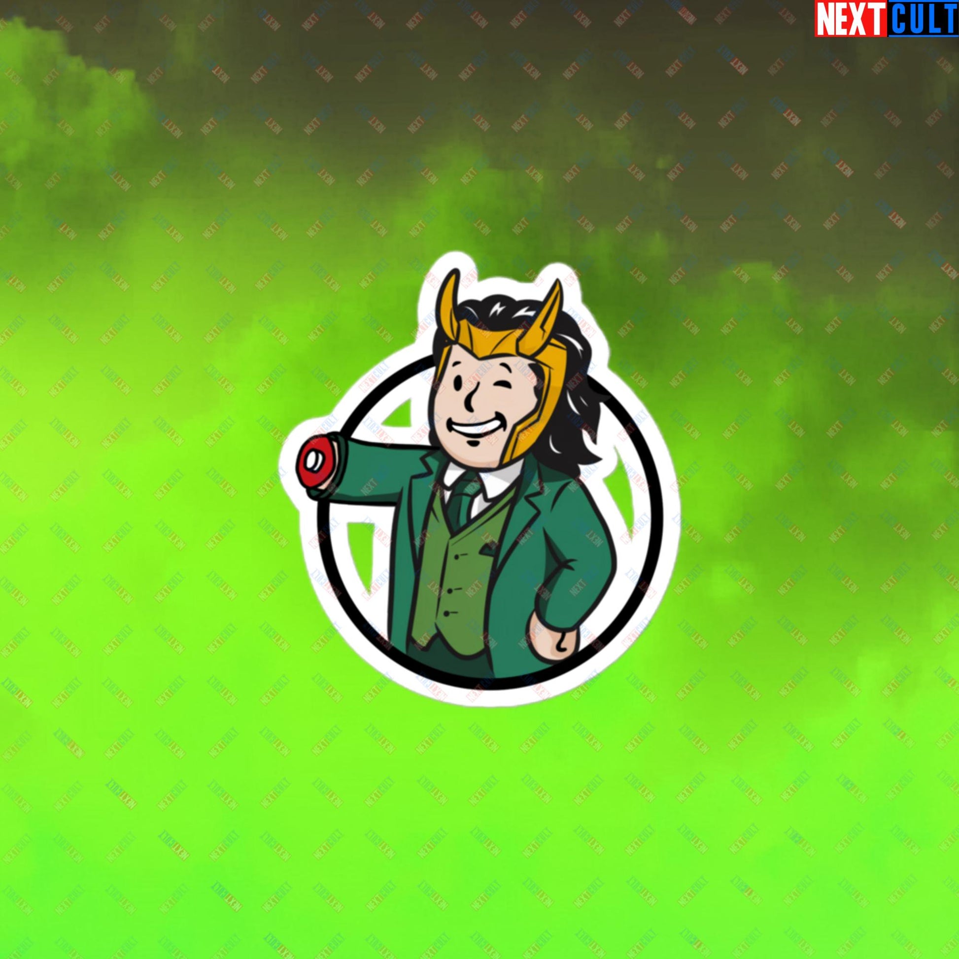 Loki Vault Boy Fallout Funny Meme Cartoon Mashup Bubble-free stickers Next Cult Brand