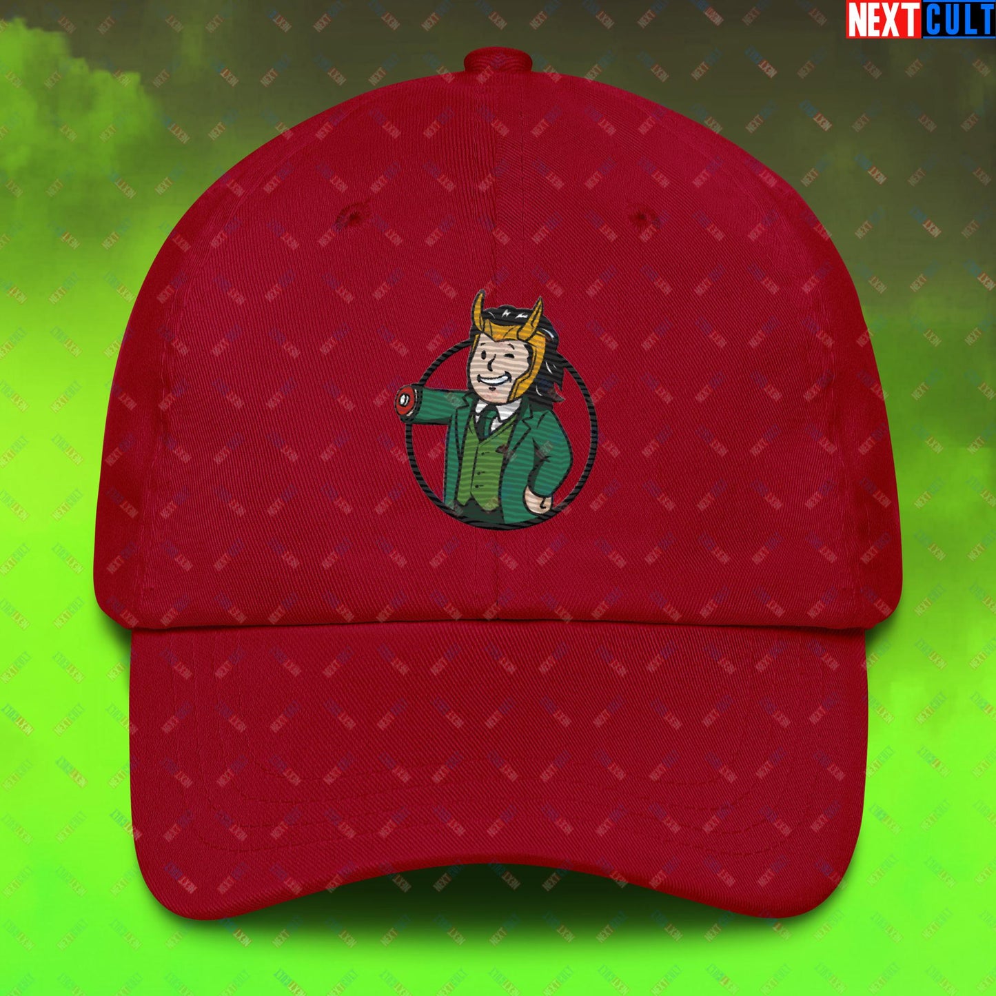 Loki Vault Boy Fallout Funny Meme Cartoon Mashup Dad hat Next Cult Brand