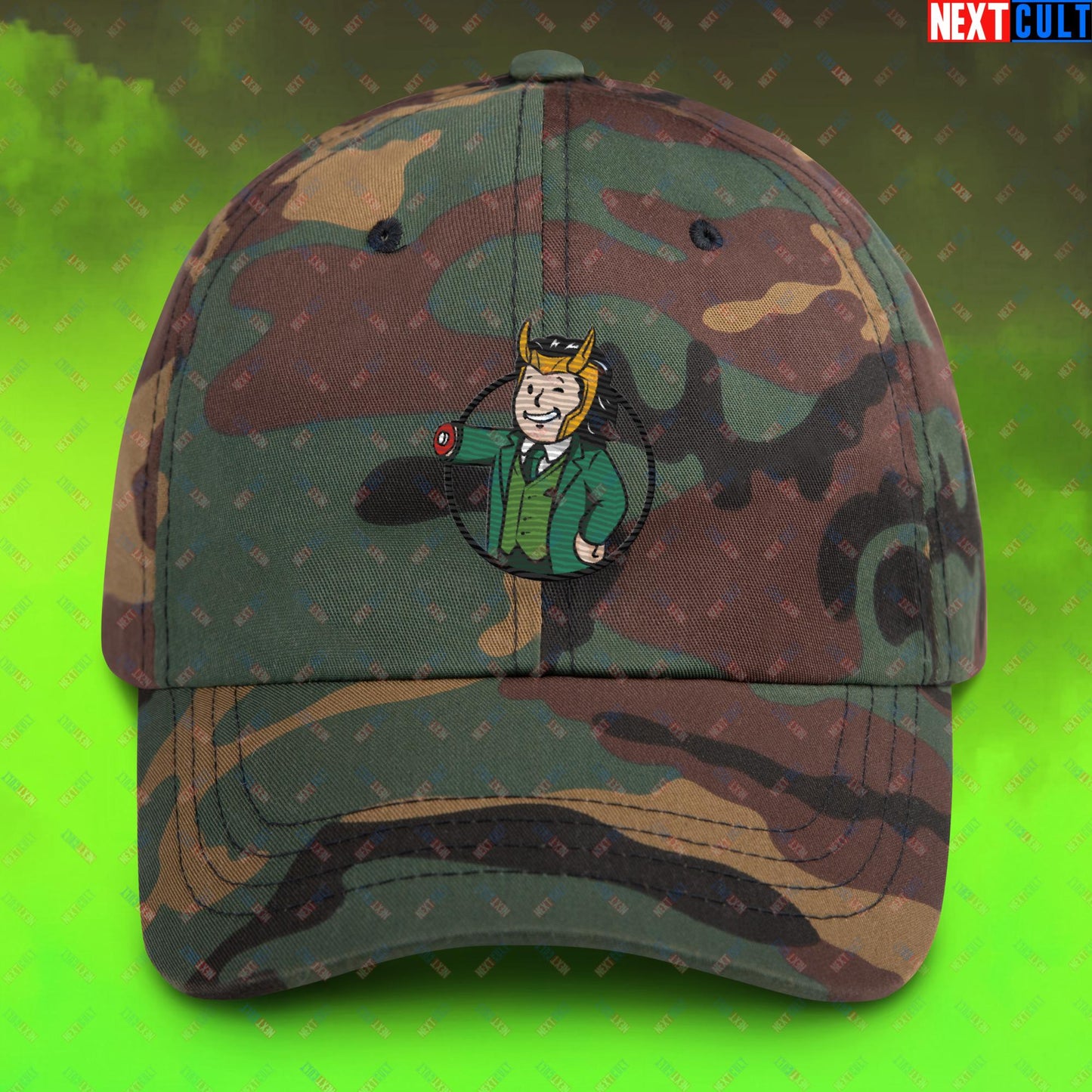 Loki Vault Boy Fallout Funny Meme Cartoon Mashup Dad hat Next Cult Brand