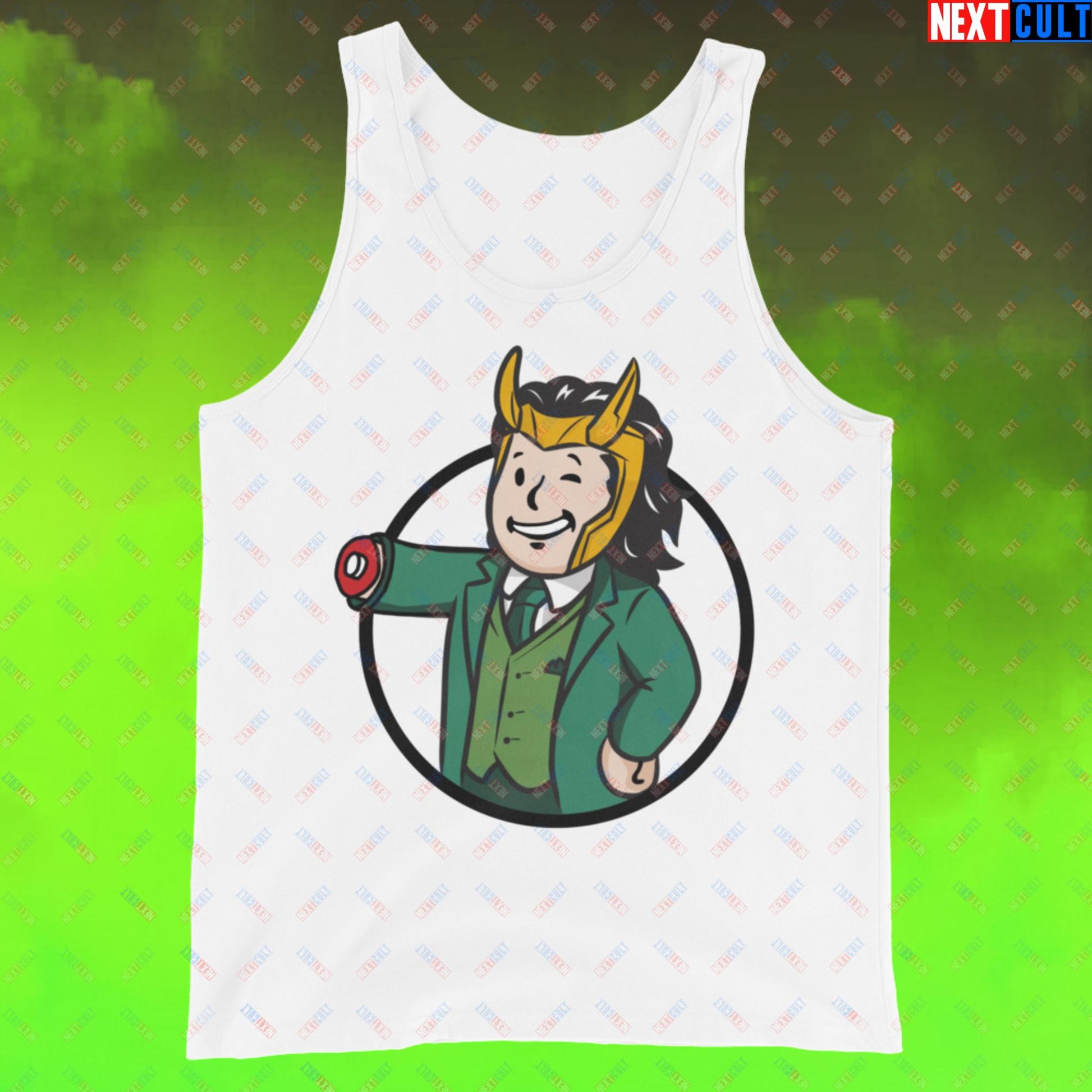 Loki Vault Boy Fallout Funny Meme Cartoon Mashup Tank Top Next Cult Brand