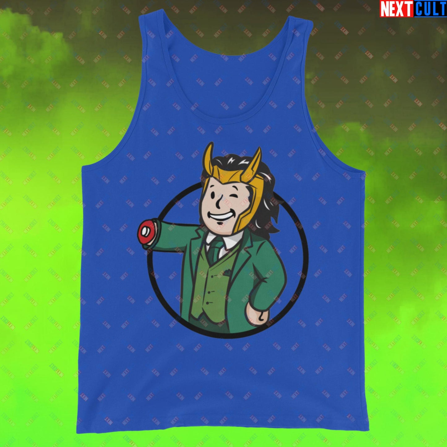 Loki Vault Boy Fallout Funny Meme Cartoon Mashup Tank Top Next Cult Brand