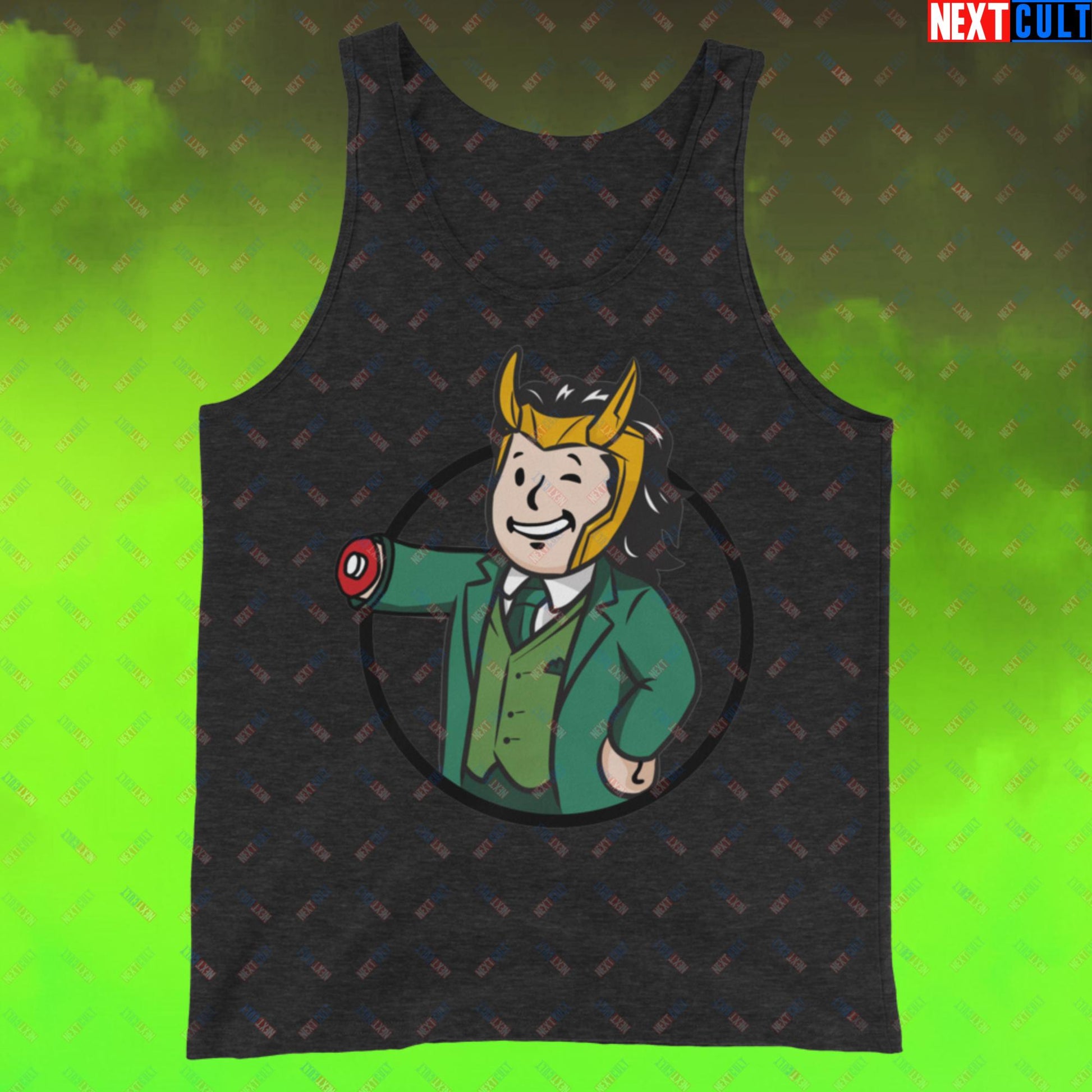 Loki Vault Boy Fallout Funny Meme Cartoon Mashup Tank Top Next Cult Brand