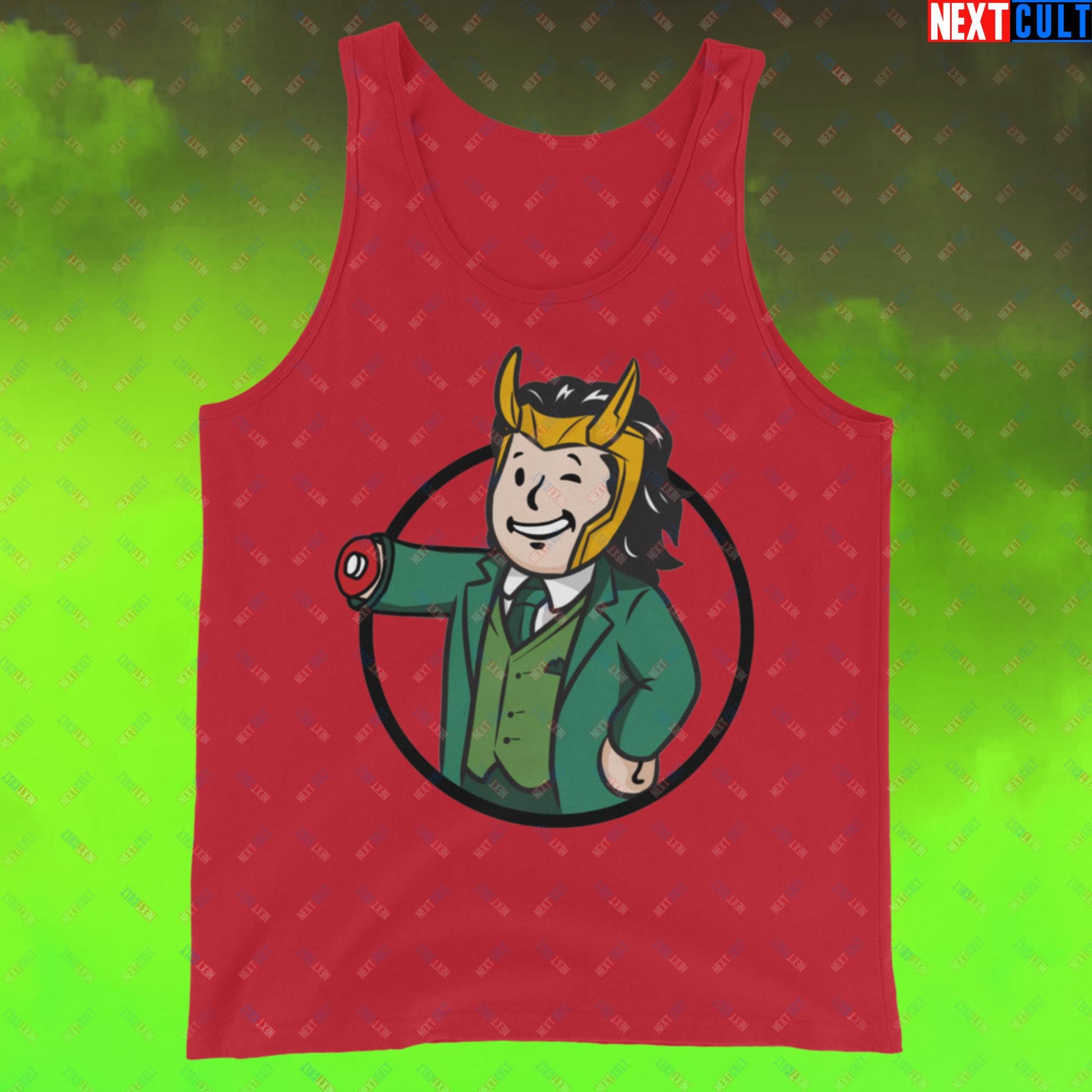 Loki Vault Boy Fallout Funny Meme Cartoon Mashup Tank Top Next Cult Brand