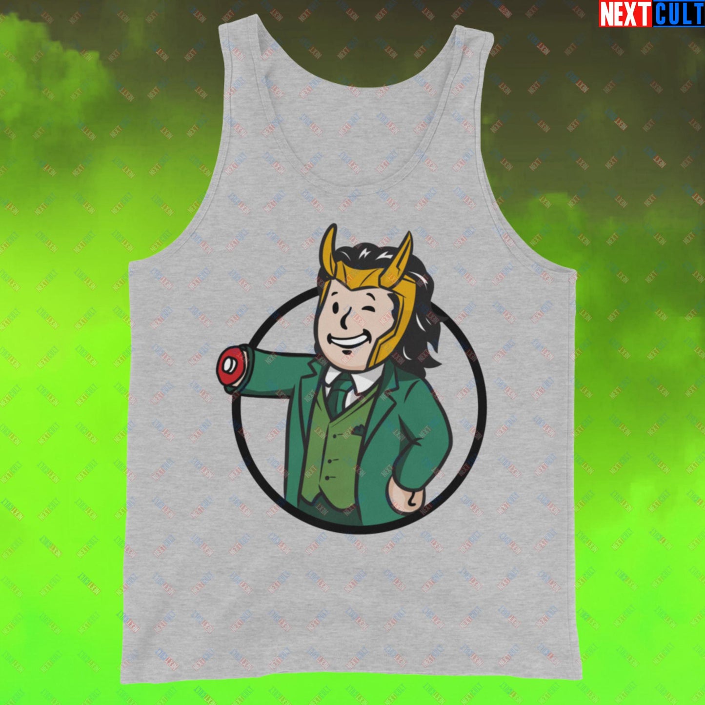 Loki Vault Boy Fallout Funny Meme Cartoon Mashup Tank Top Next Cult Brand