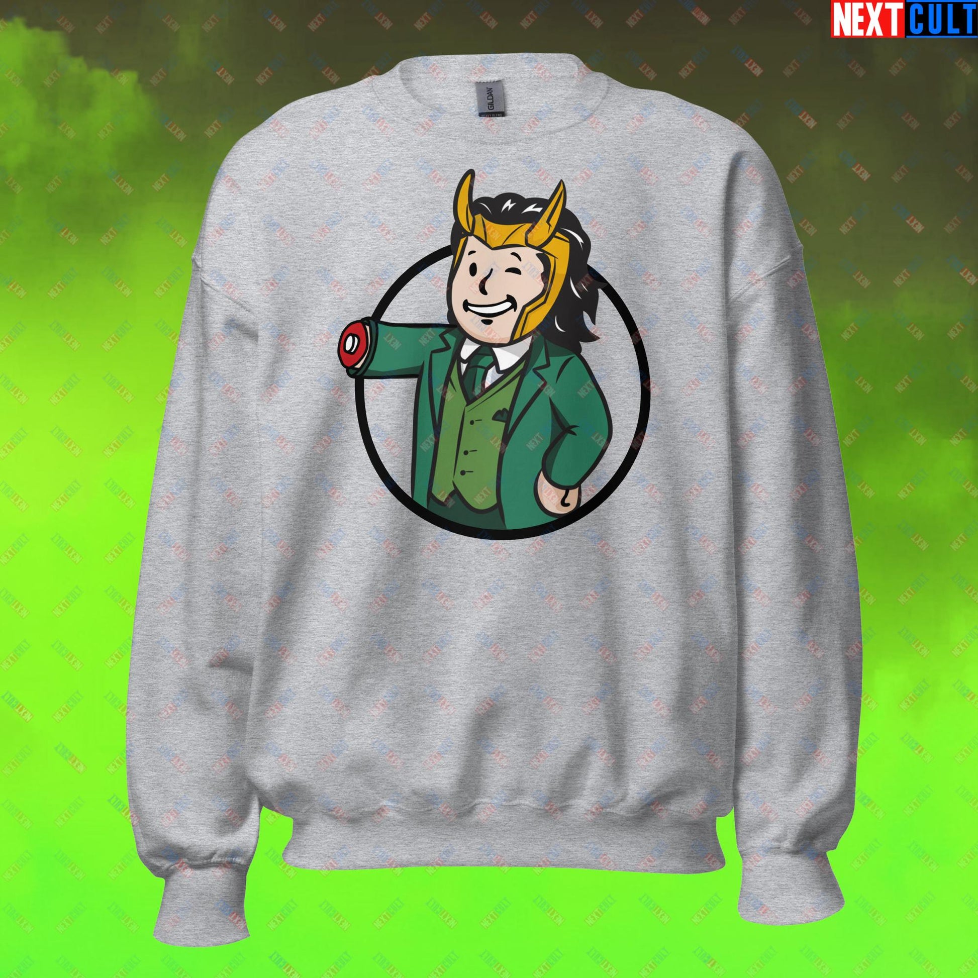 Loki Vault Boy Fallout Funny Meme Cartoon Mashup Unisex Sweatshirt Next Cult Brand