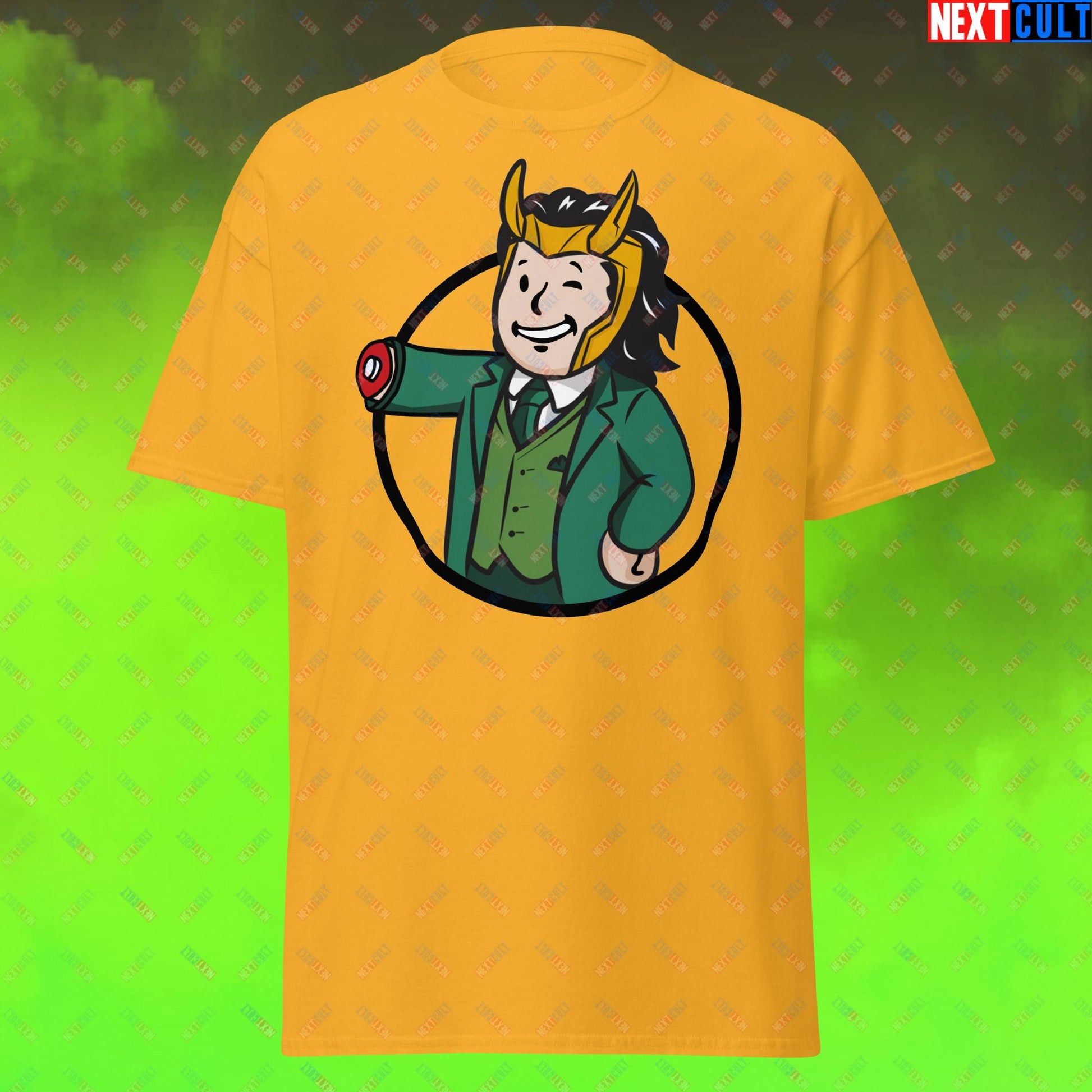 Loki Vault Boy Fallout Funny Meme Cartoon Mashup Unisex tee Next Cult Brand