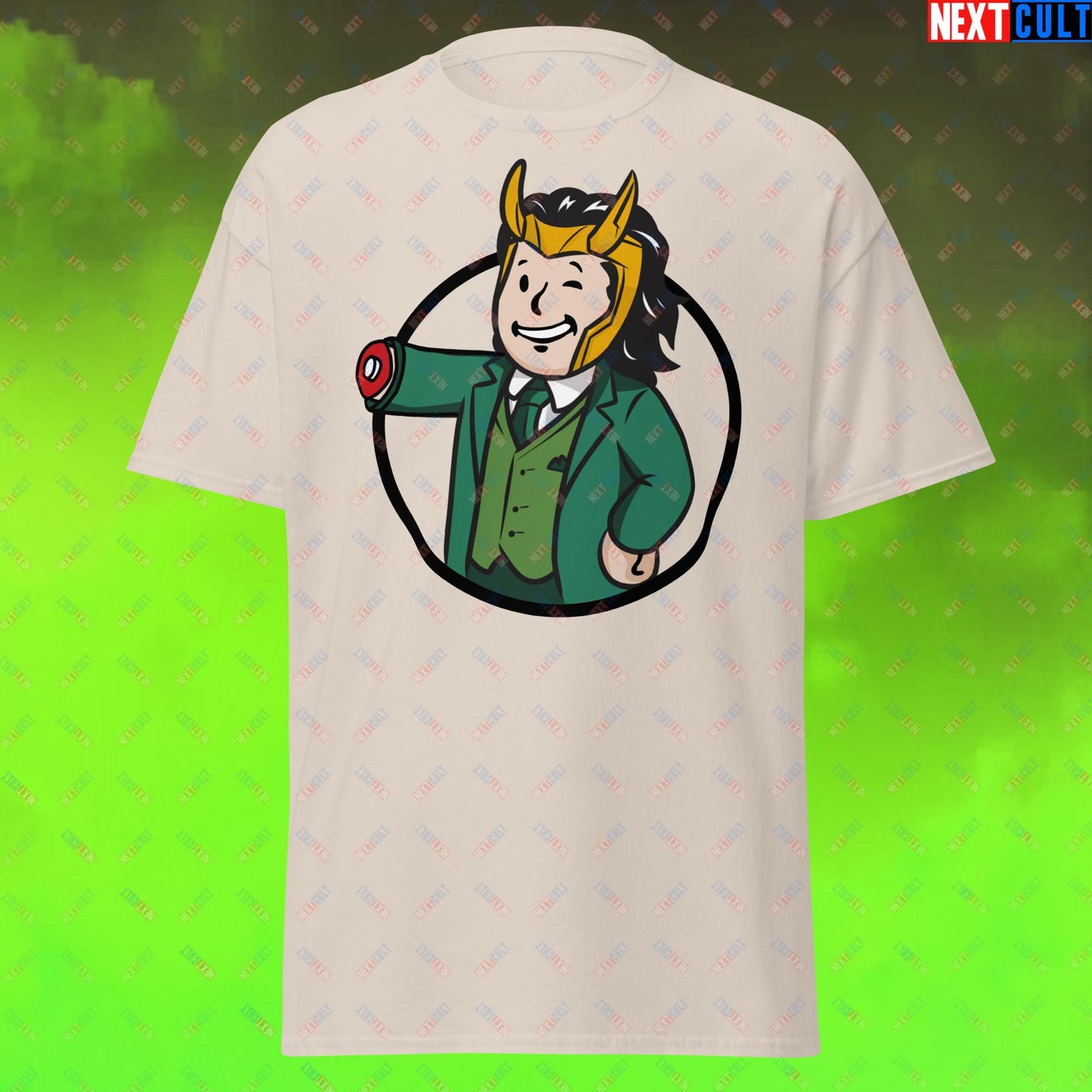 Loki Vault Boy Fallout Funny Meme Cartoon Mashup Unisex tee Next Cult Brand