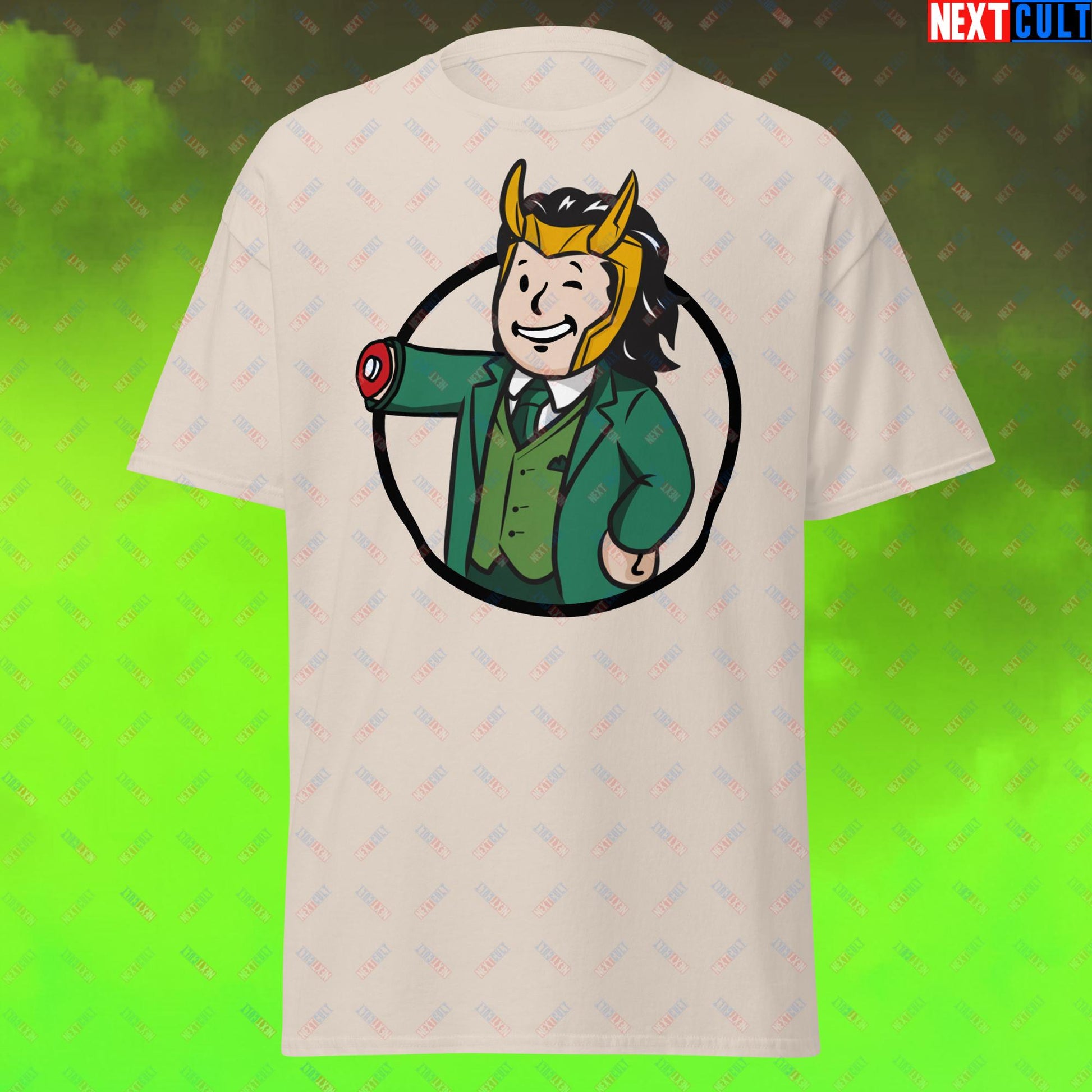 Loki Vault Boy Fallout Funny Meme Cartoon Mashup Unisex tee Next Cult Brand