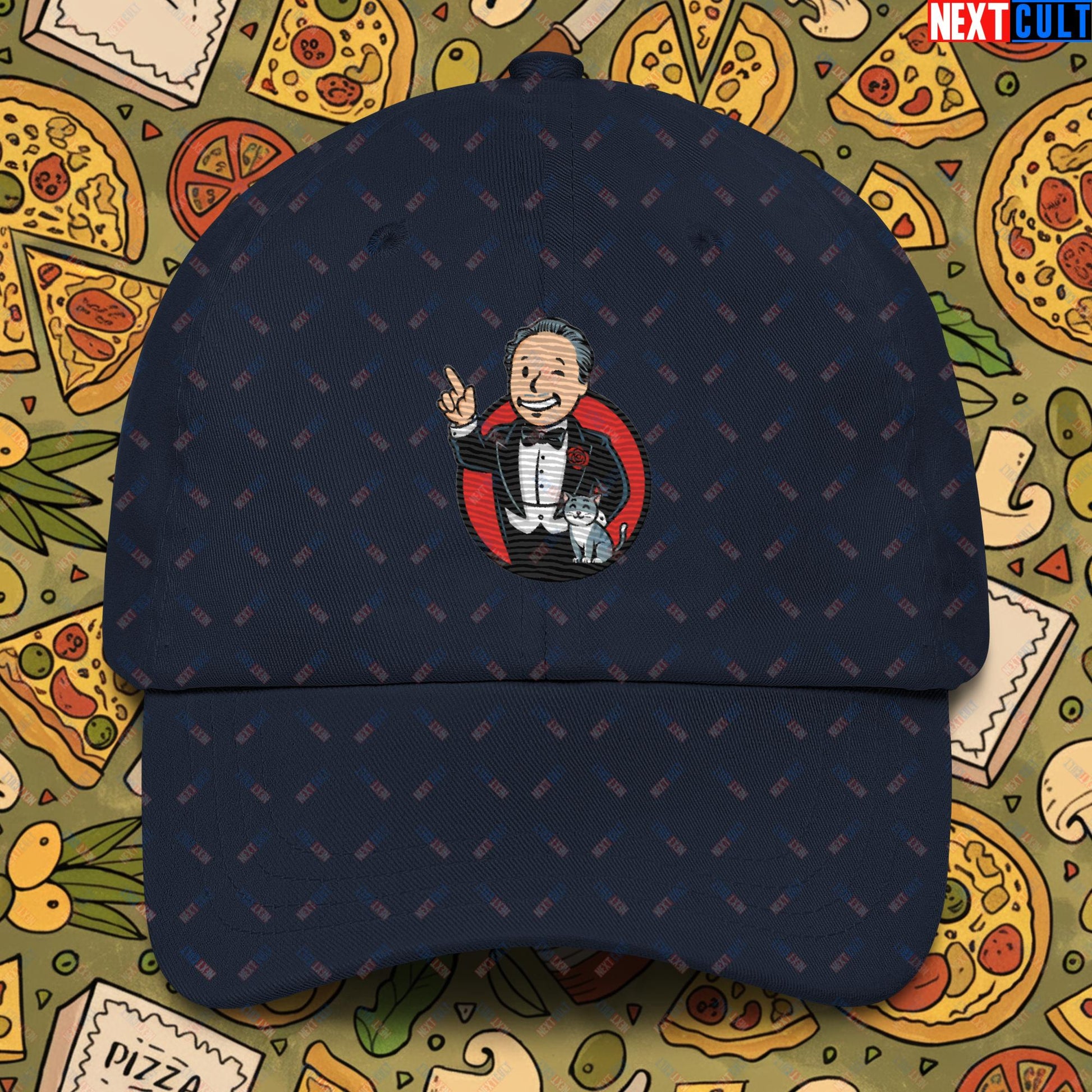 Mafia Boy The Godfather Fallout Funny Meme Cartoon Mashup Dad hat Navy Hats Fallout Movies The Godfather Vault Boy Next Cult Brand