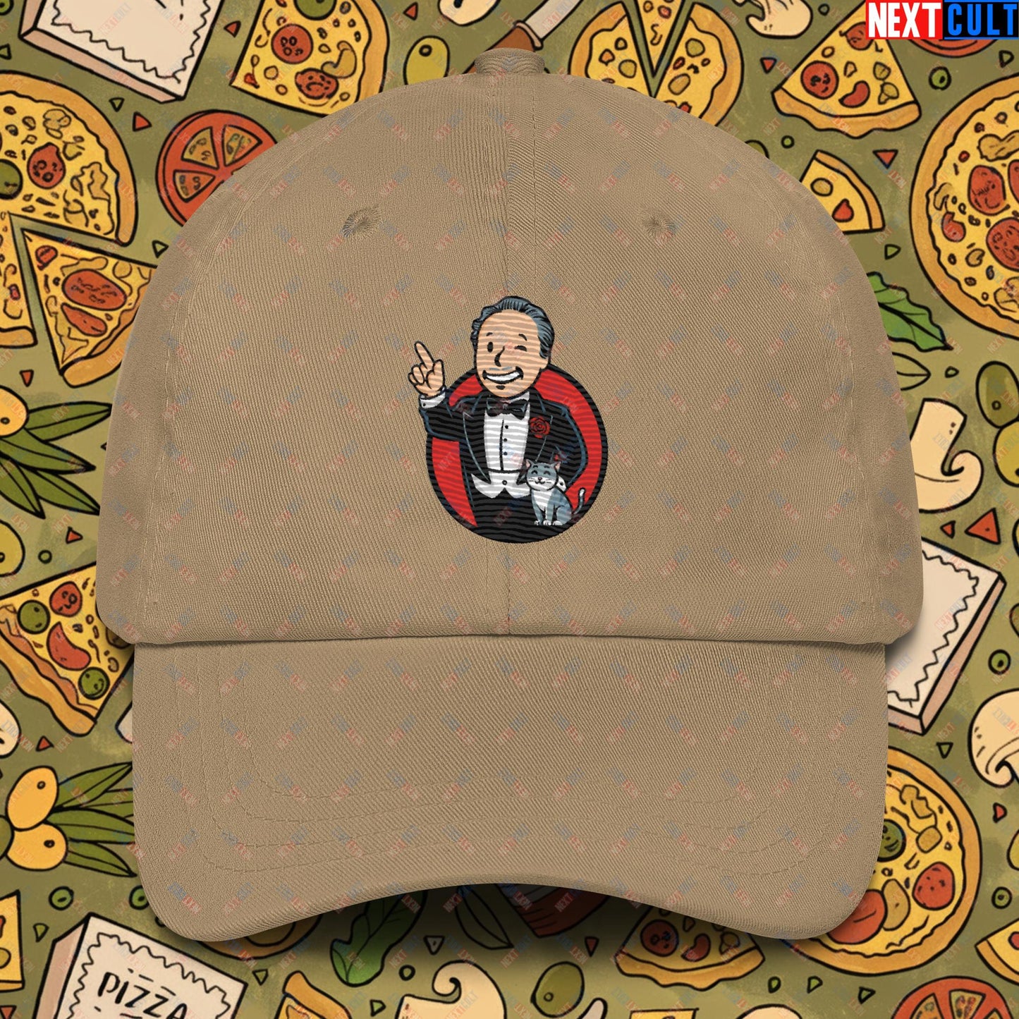 Mafia Boy The Godfather Fallout Funny Meme Cartoon Mashup Dad hat Khaki Hats Fallout Movies The Godfather Vault Boy Next Cult Brand