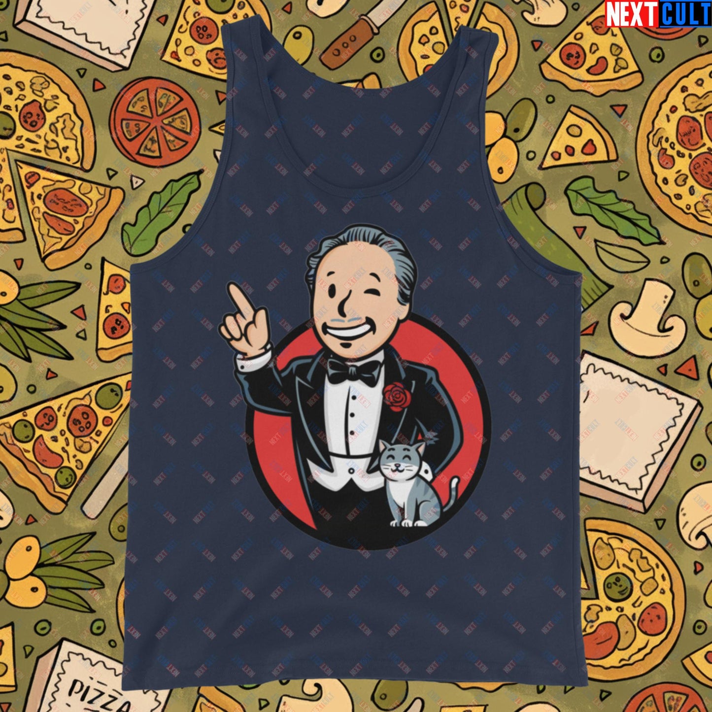 Mafia Boy The Godfather Fallout Funny Meme Cartoon Mashup Tank Top Navy Tank Tops Fallout Movies The Godfather Vault Boy Next Cult Brand