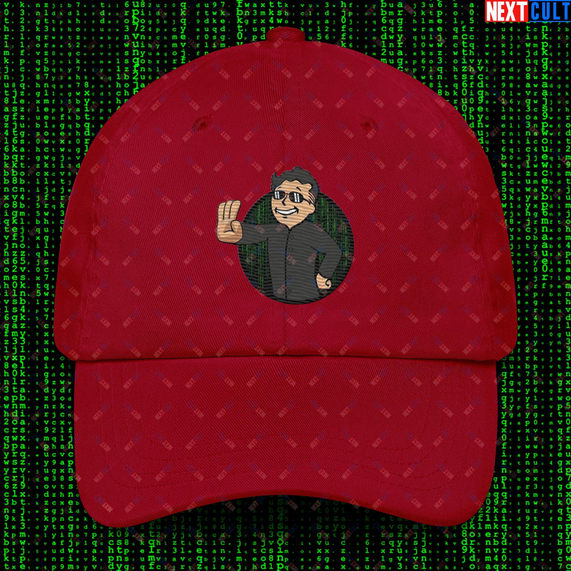 Matrix Vault Boy Fallout Funny Meme Cartoon Mashup Dad hat Cranberry Hats Fallout Keanu Reeves Matrix Movies Vault Boy Next Cult Brand