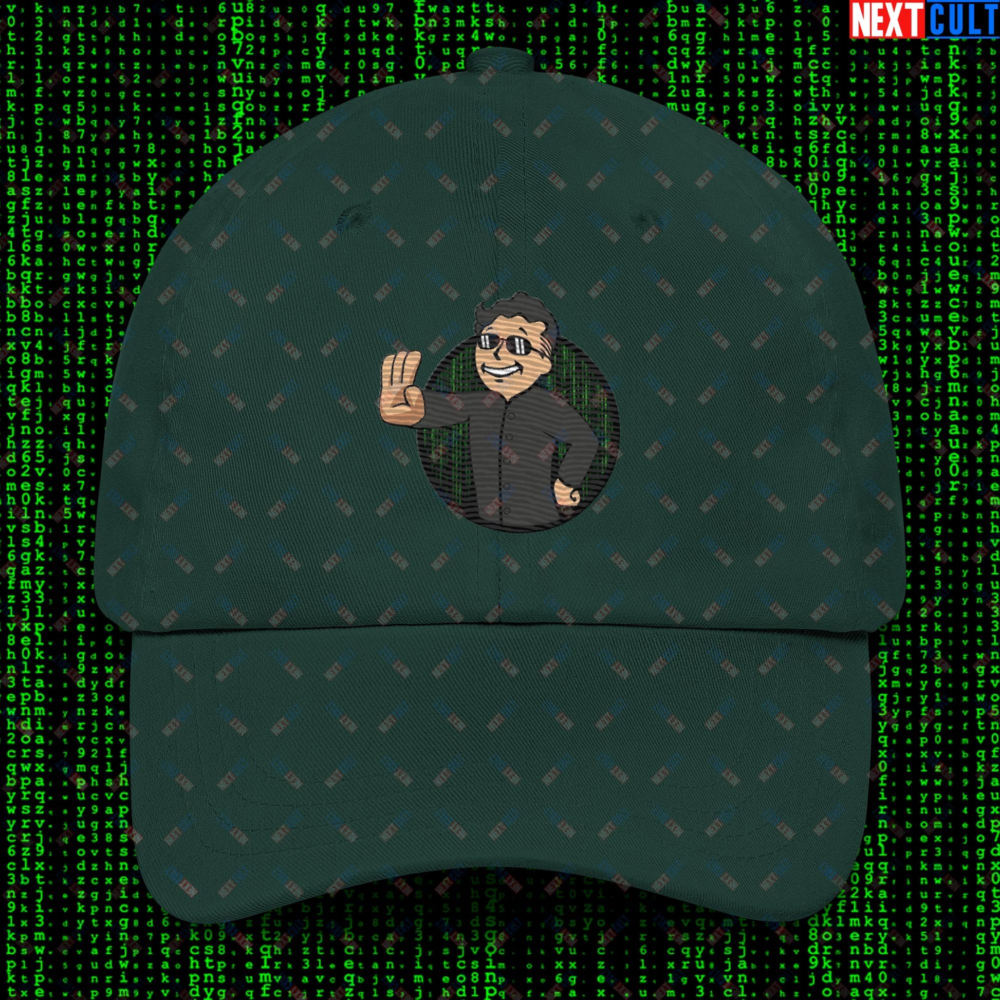 Matrix Vault Boy Fallout Funny Meme Cartoon Mashup Dad hat Spruce Hats Fallout Keanu Reeves Matrix Movies Vault Boy Next Cult Brand