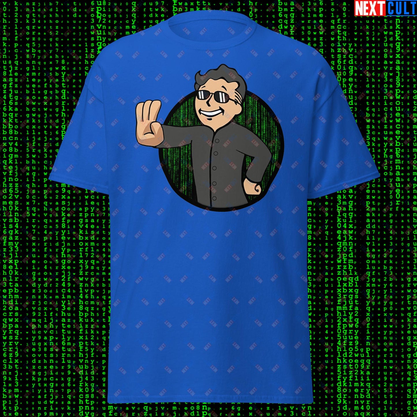 Matrix Vault Boy Fallout Funny Meme Cartoon Mashup Unisex tee Next Cult Brand