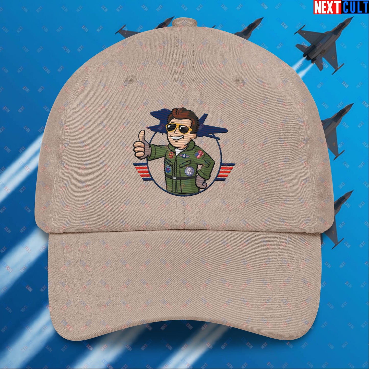 Maverick Boy Top Gun Vault Boy Fallout Funny Meme Cartoon Mashup Dad hat Next Cult Brand