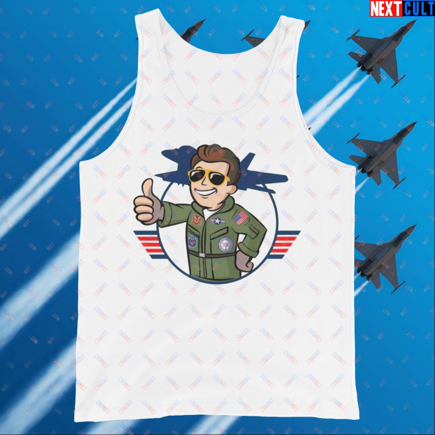 Maverick Boy Top Gun Vault Boy Fallout Funny Meme Cartoon Mashup Tank Top Next Cult Brand