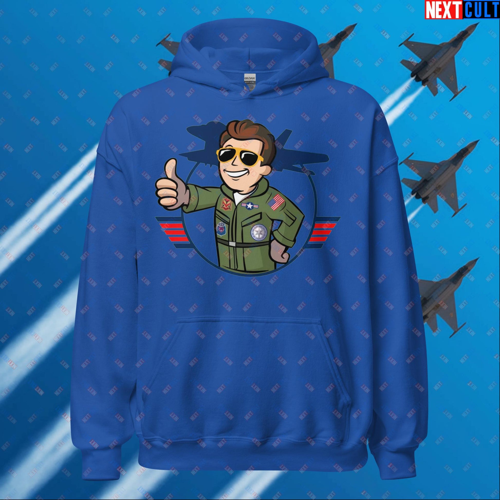 Maverick Boy Top Gun Vault Boy Fallout Funny Meme Cartoon Mashup Unisex Hoodie Next Cult Brand