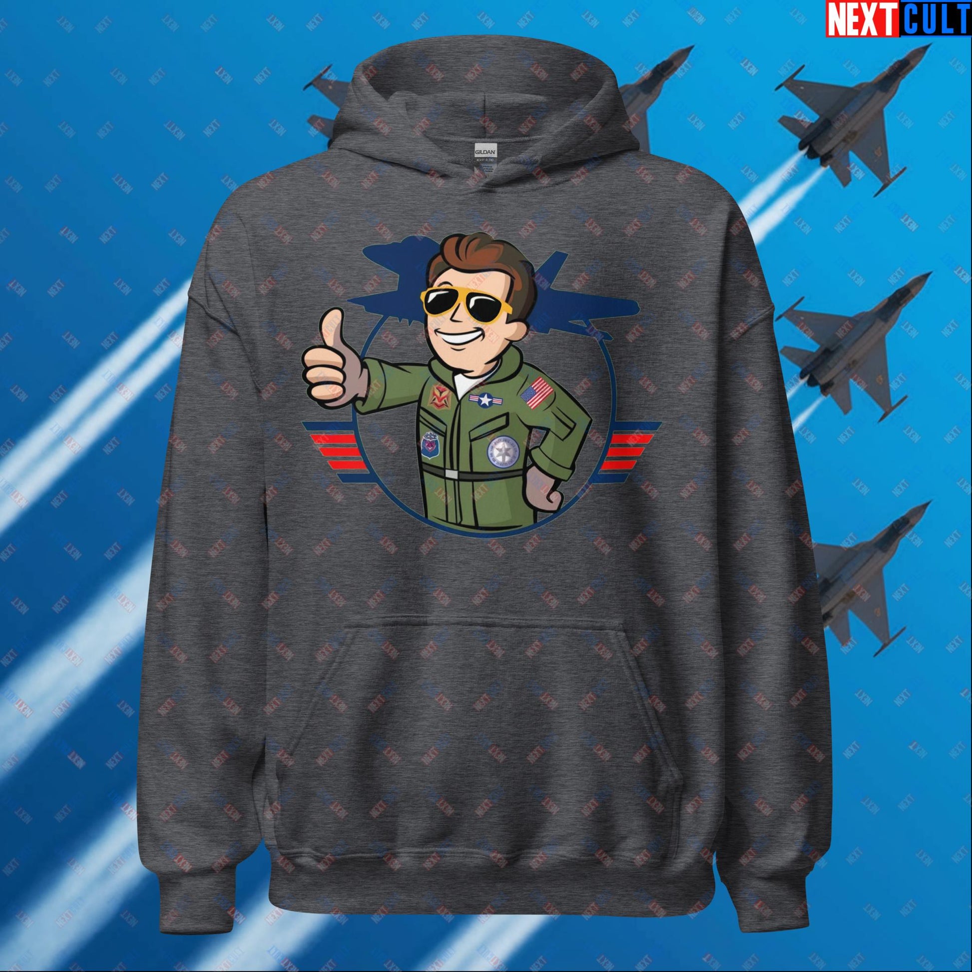 Maverick Boy Top Gun Vault Boy Fallout Funny Meme Cartoon Mashup Unisex Hoodie Next Cult Brand