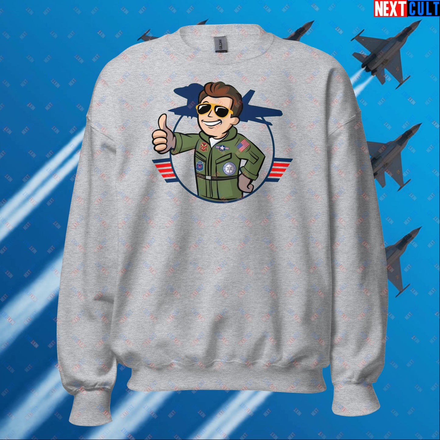 Maverick Boy Top Gun Vault Boy Fallout Funny Meme Cartoon Mashup Unisex Sweatshirt Next Cult Brand