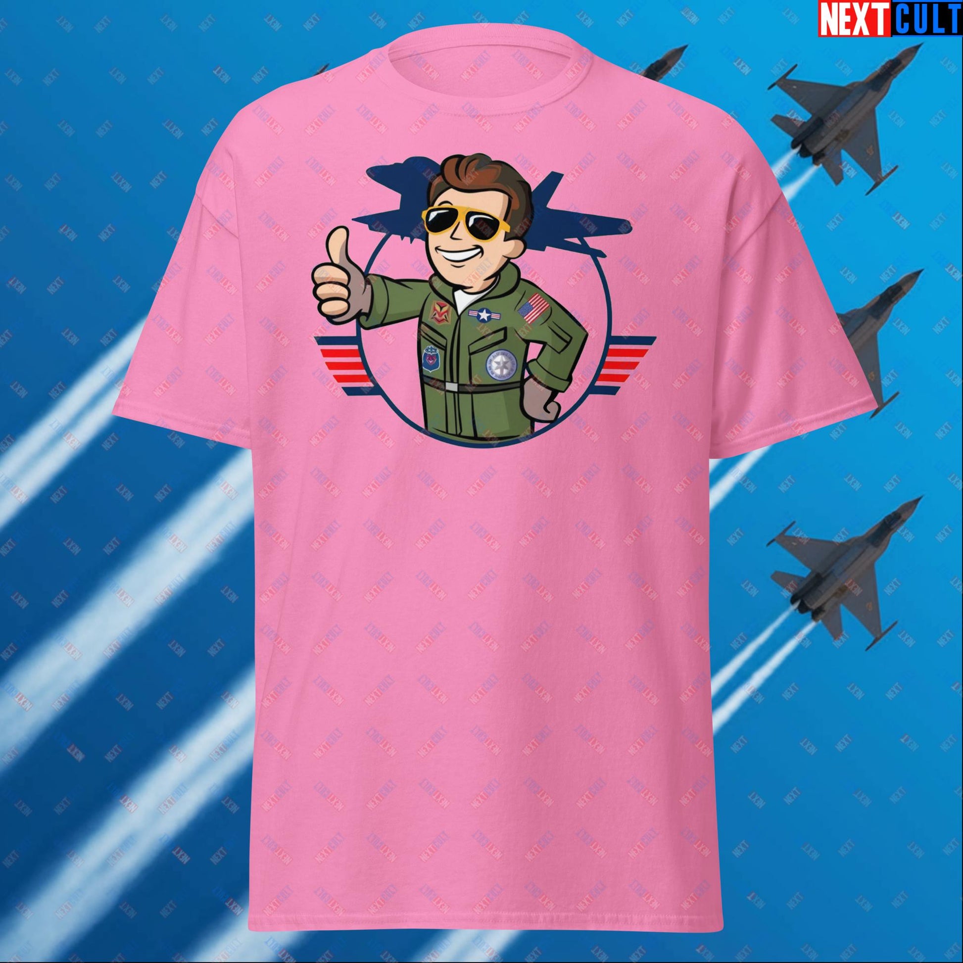 Maverick Boy Top Gun Vault Boy Fallout Funny Meme Cartoon Mashup Unisex tee Azalea T-shirts Fallout Movies Tom Cruise Top Gun Vault Boy Next Cult Brand