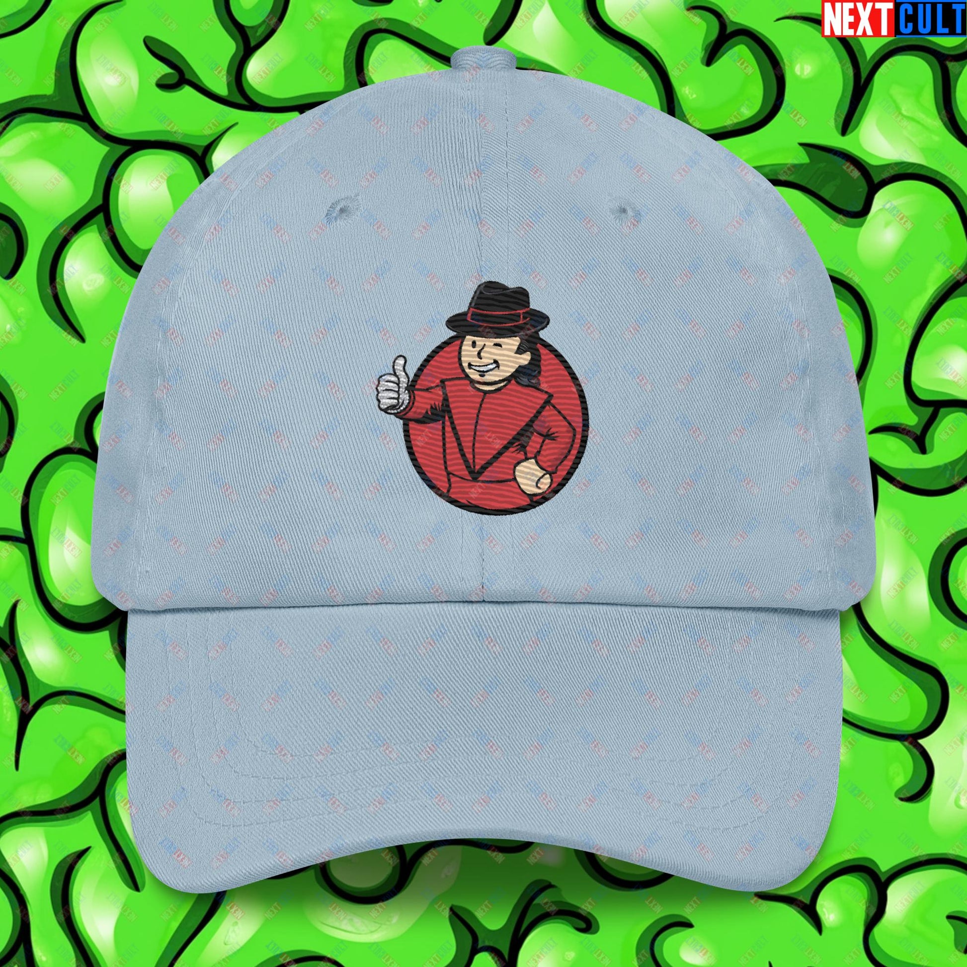 Moonwalk Boy Michael Jackson Vault Boy Fallout Funny Meme Cartoon Mashup Dad hat Light Blue Hats Fallout Michael Jackson Music Vault Boy Next Cult Brand