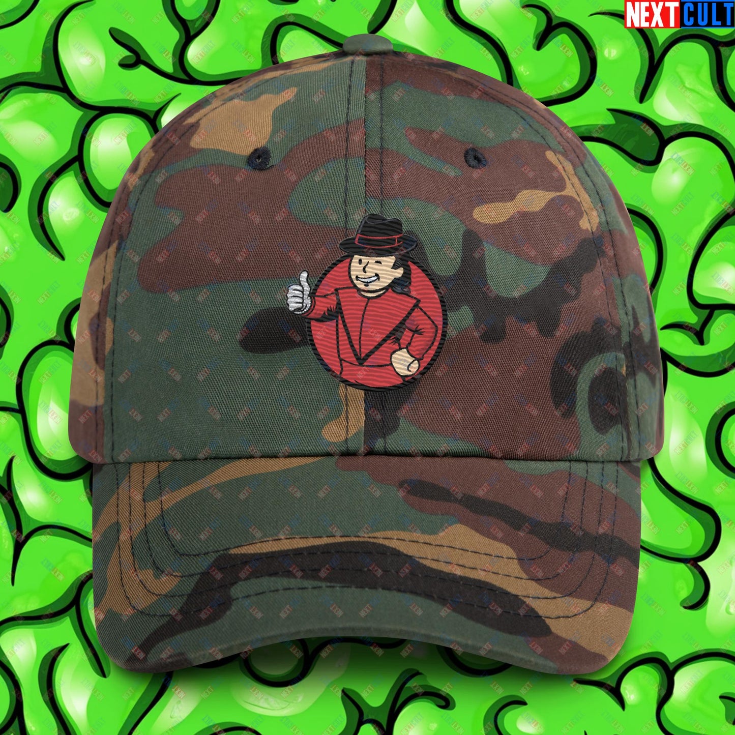 Moonwalk Boy Michael Jackson Vault Boy Fallout Funny Meme Cartoon Mashup Dad hat Green Camo Hats Fallout Michael Jackson Music Vault Boy Next Cult Brand