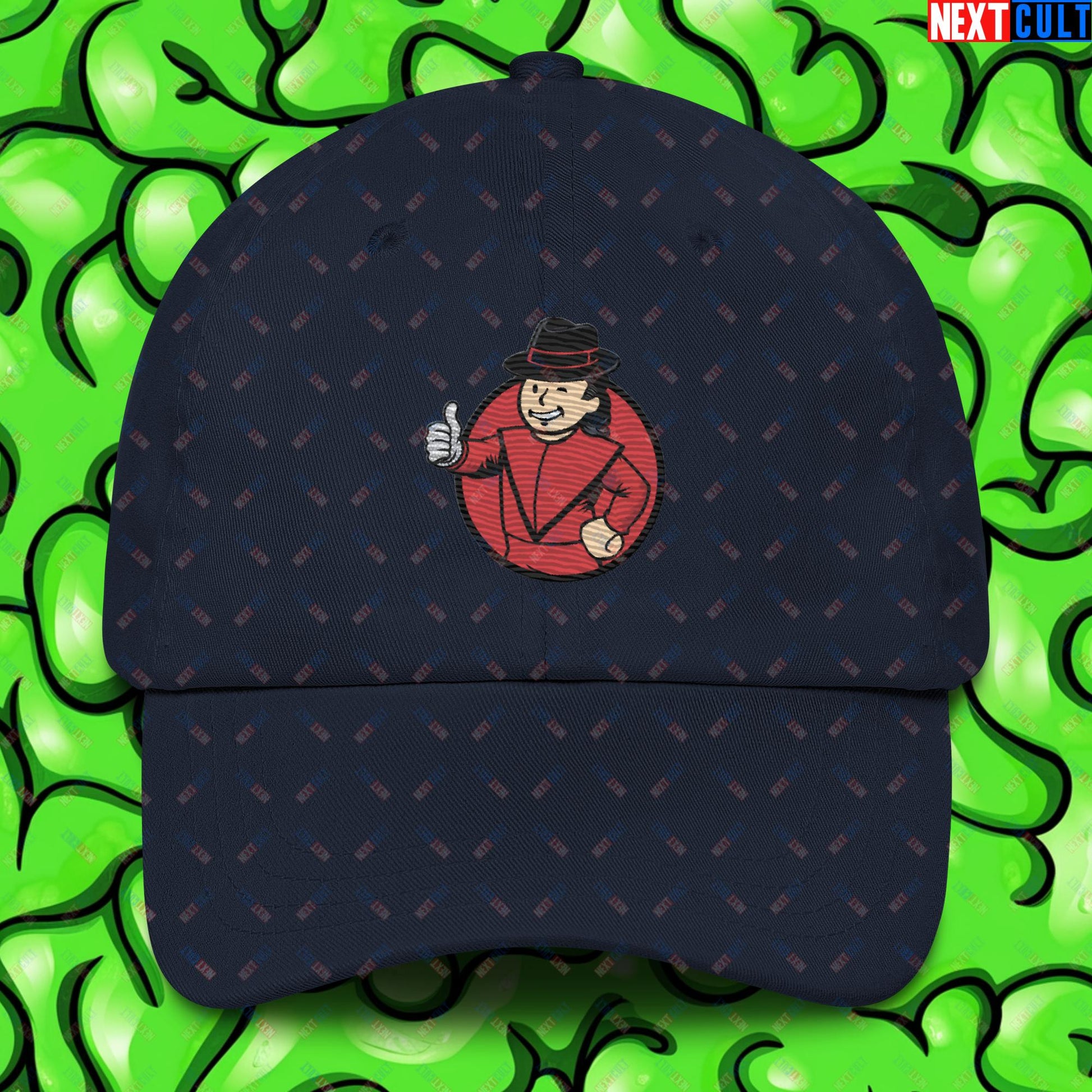 Moonwalk Boy Michael Jackson Vault Boy Fallout Funny Meme Cartoon Mashup Dad hat Navy Hats Fallout Michael Jackson Music Vault Boy Next Cult Brand