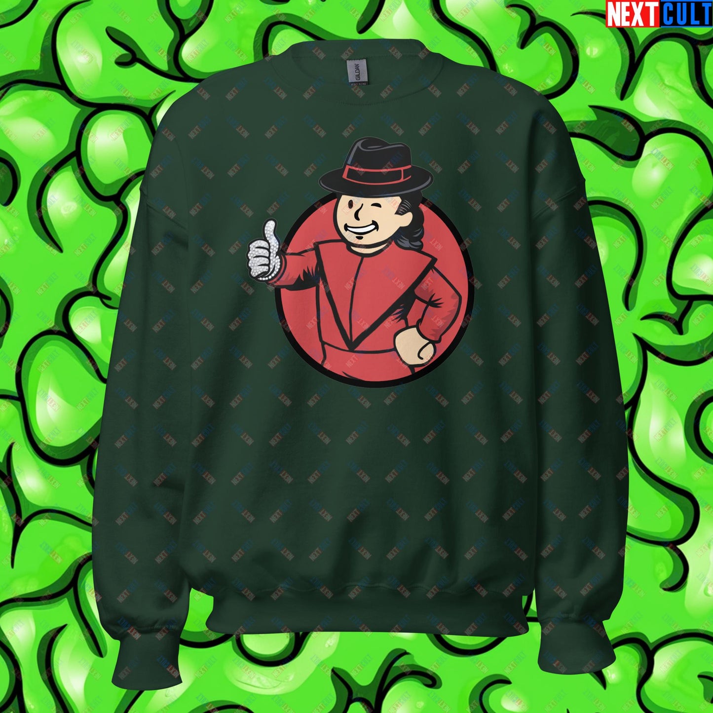 Moonwalk Boy Michael Jackson Vault Boy Fallout Funny Meme Cartoon Mashup Unisex Sweatshirt Forest Green Sweatshirts Fallout Michael Jackson Music Vault Boy Next Cult Brand