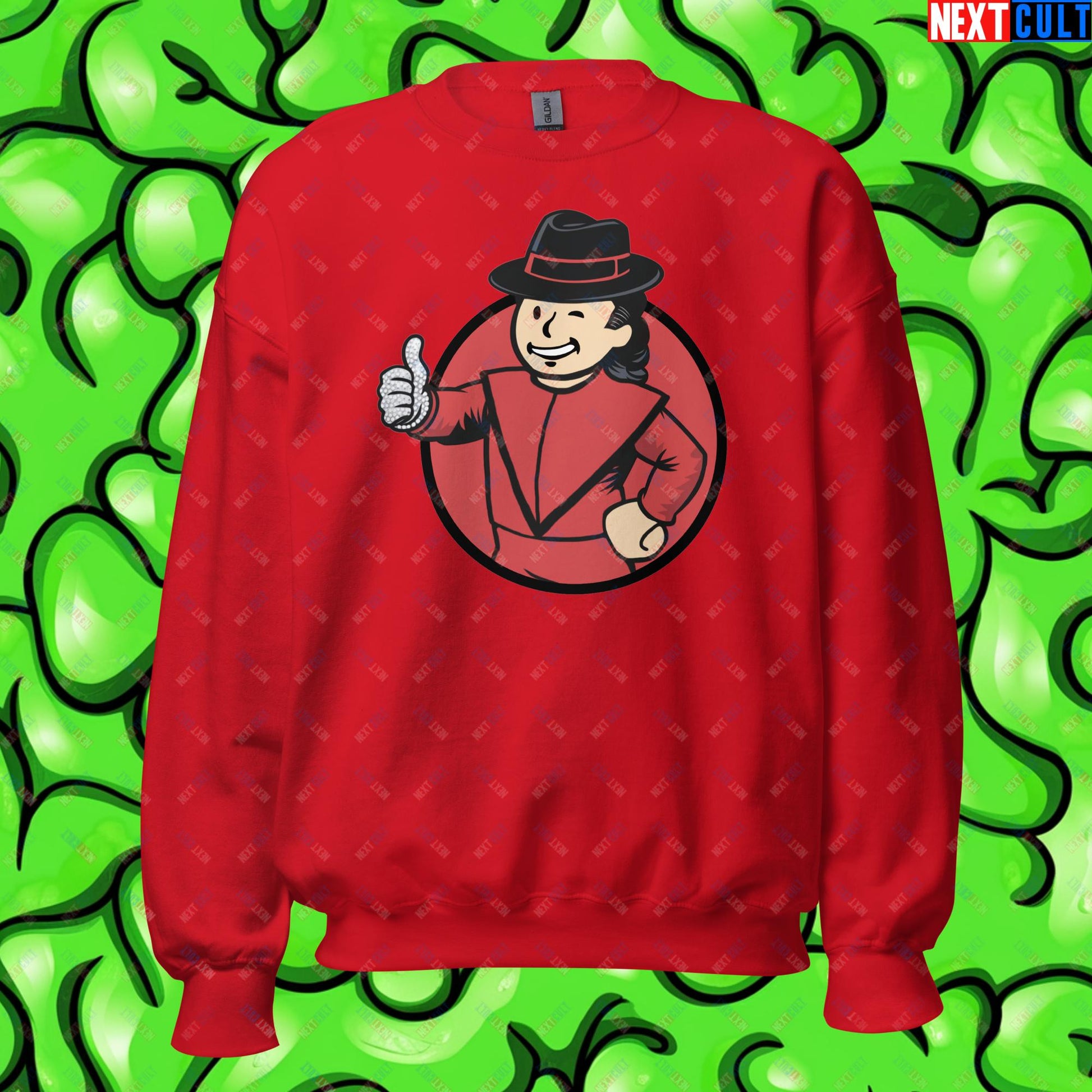 Moonwalk Boy Michael Jackson Vault Boy Fallout Funny Meme Cartoon Mashup Unisex Sweatshirt Red Sweatshirts Fallout Michael Jackson Music Vault Boy Next Cult Brand