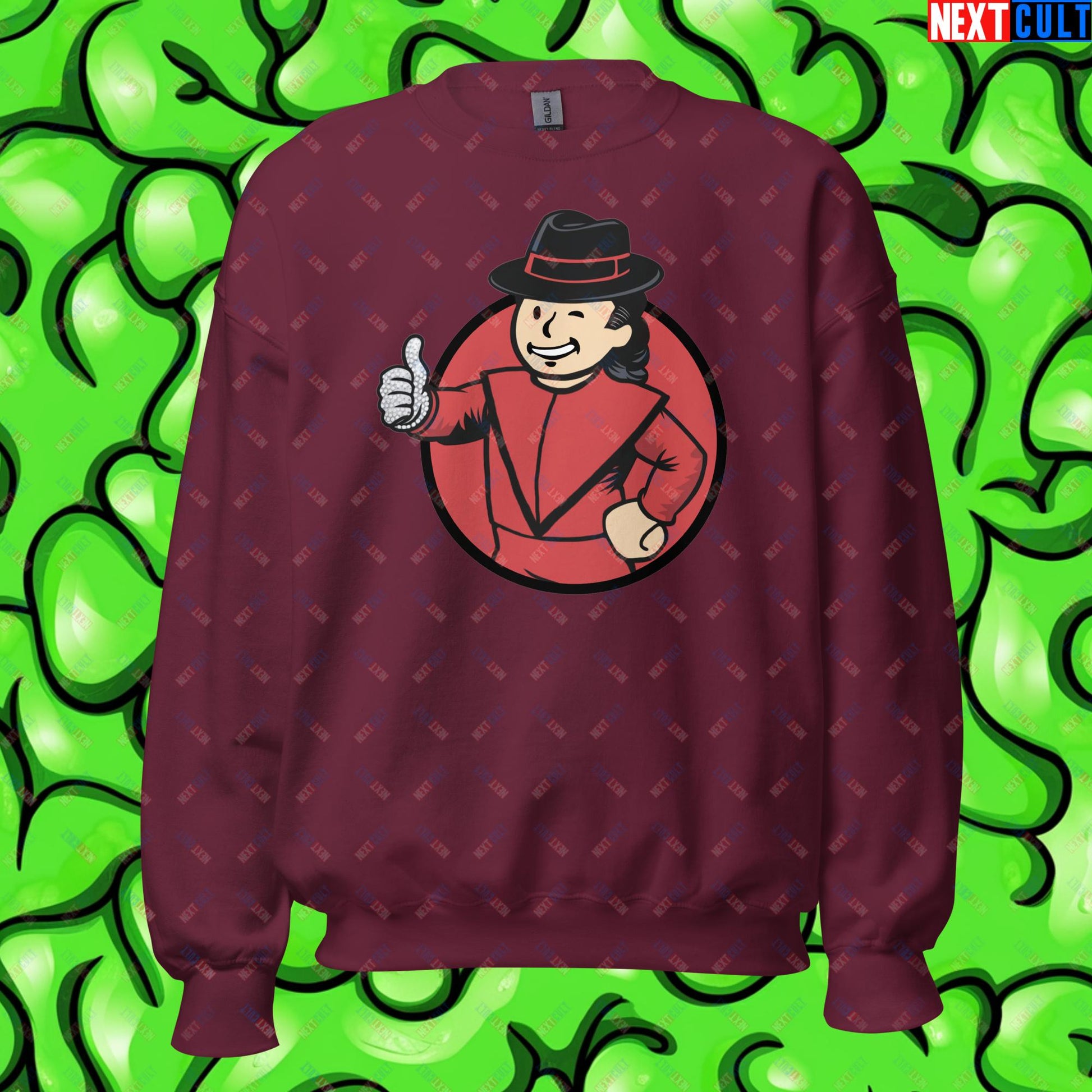 Moonwalk Boy Michael Jackson Vault Boy Fallout Funny Meme Cartoon Mashup Unisex Sweatshirt Maroon Sweatshirts Fallout Michael Jackson Music Vault Boy Next Cult Brand