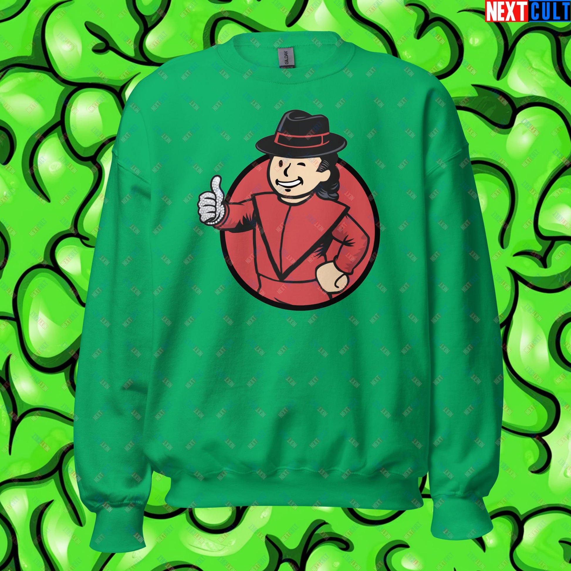 Moonwalk Boy Michael Jackson Vault Boy Fallout Funny Meme Cartoon Mashup Unisex Sweatshirt Irish Green Sweatshirts Fallout Michael Jackson Music Vault Boy Next Cult Brand