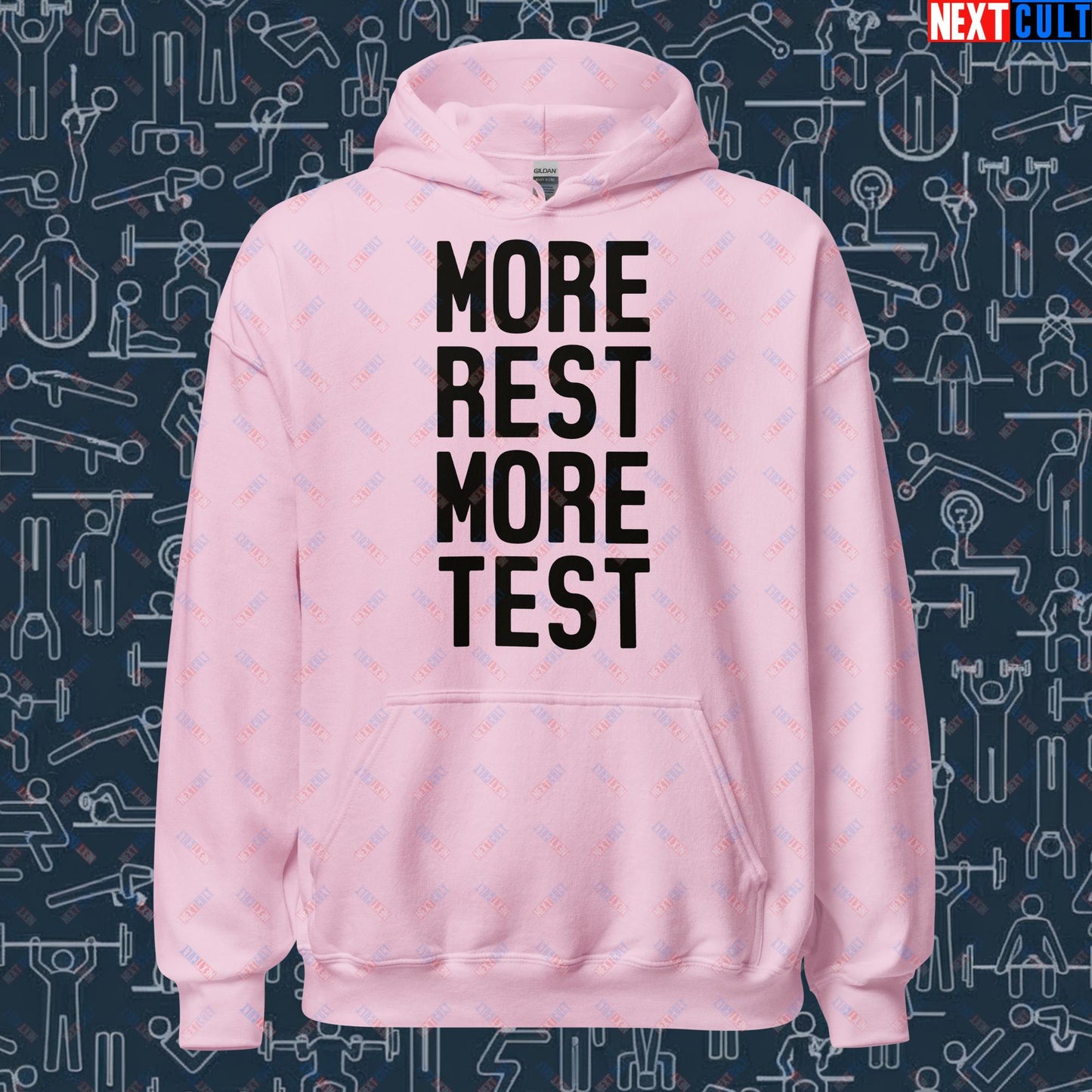 More Rest More Test Funny Gym Meme Testosterone Bro Science Unisex Hoodie Next Cult Brand