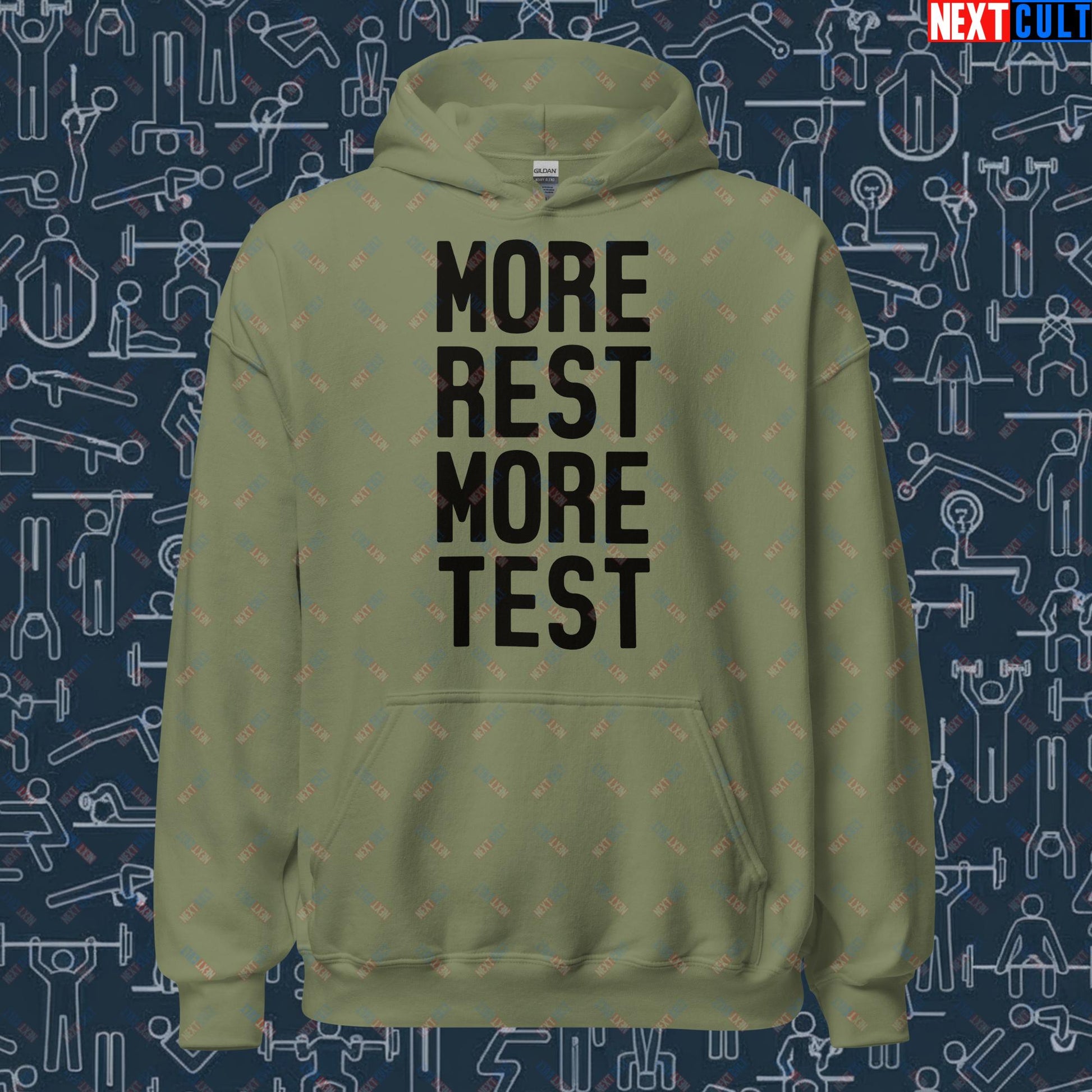 More Rest More Test Funny Gym Meme Testosterone Bro Science Unisex Hoodie Next Cult Brand