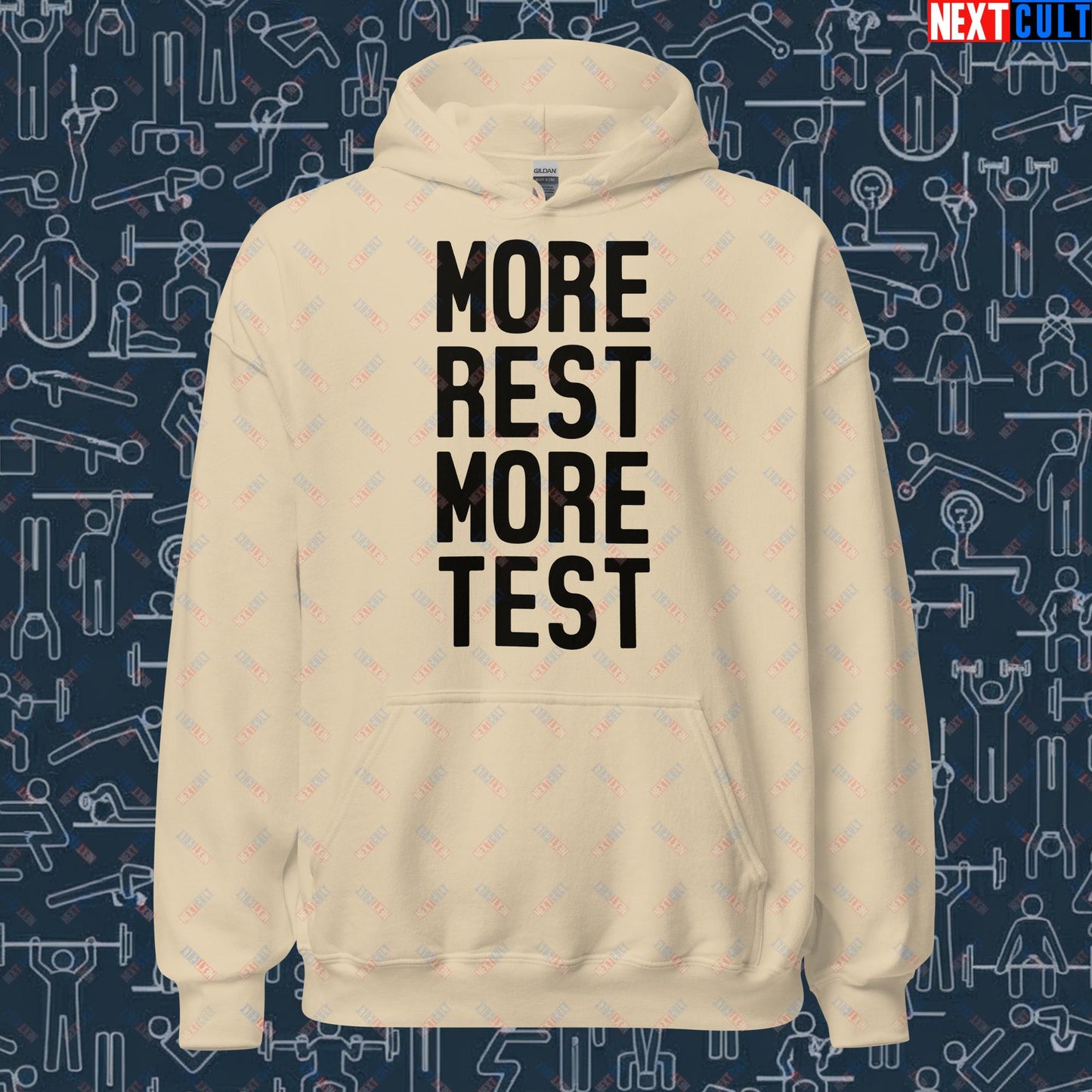 More Rest More Test Funny Gym Meme Testosterone Bro Science Unisex Hoodie Next Cult Brand