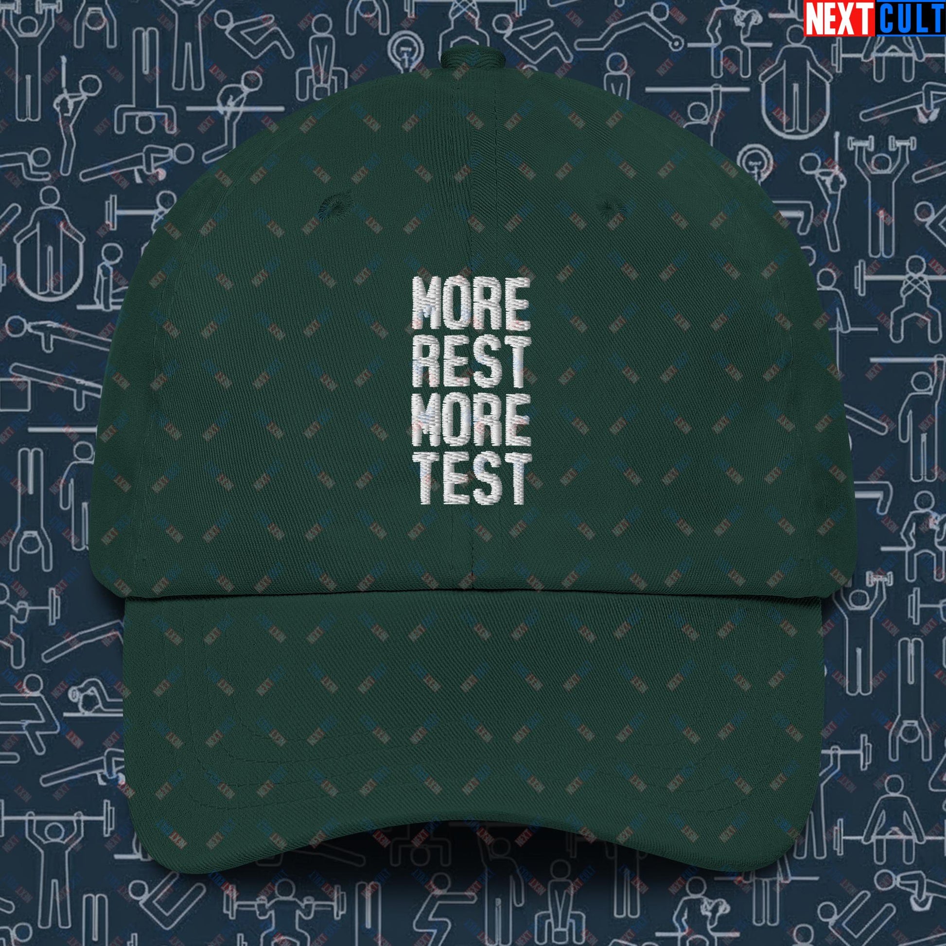 More Rest More Test Gym Meme Testosterone Funny Bro Science Dad hat Next Cult Brand