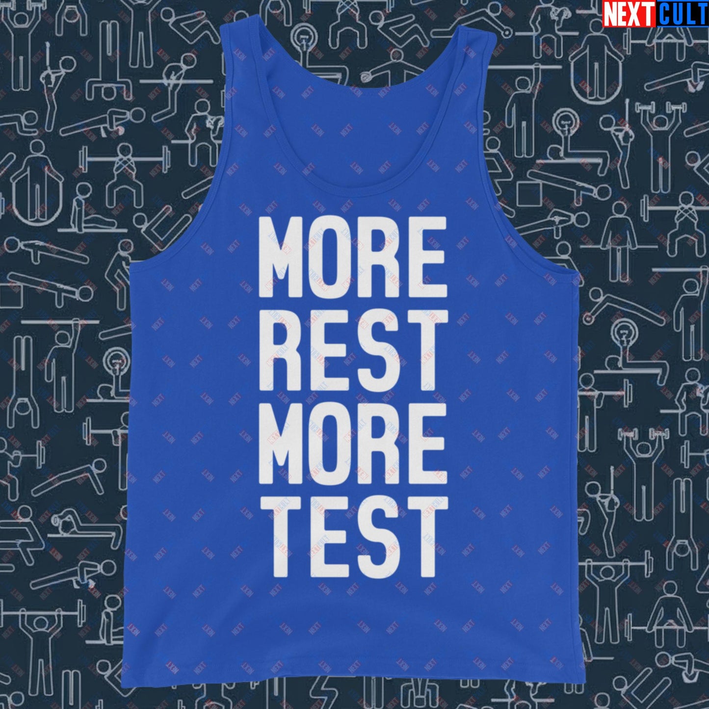 More Rest More Test Gym Meme Testosterone Funny Bro Science Tank Top True Royal Tank Tops Fitness Gym Workout Next Cult Brand