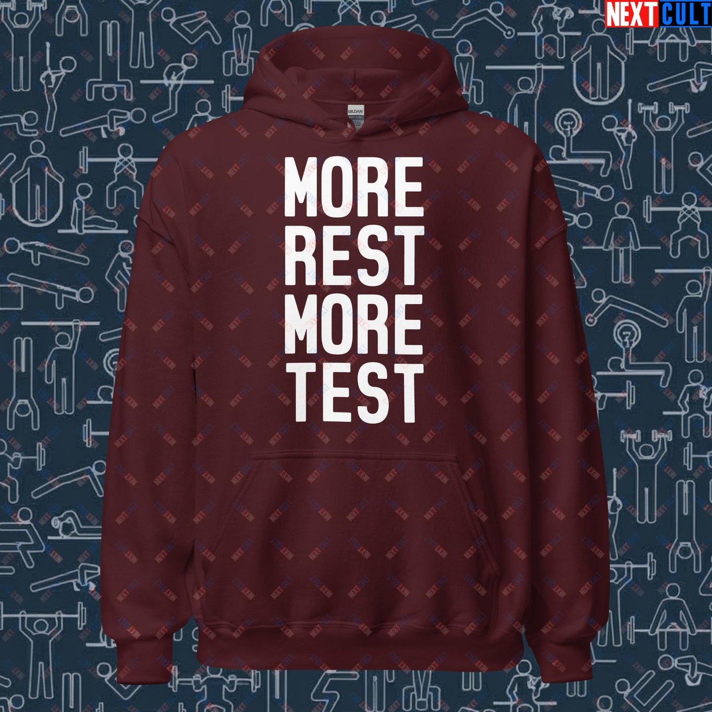 More Rest More Test Gym Meme Testosterone Funny Bro Science Unisex Hoodie Next Cult Brand