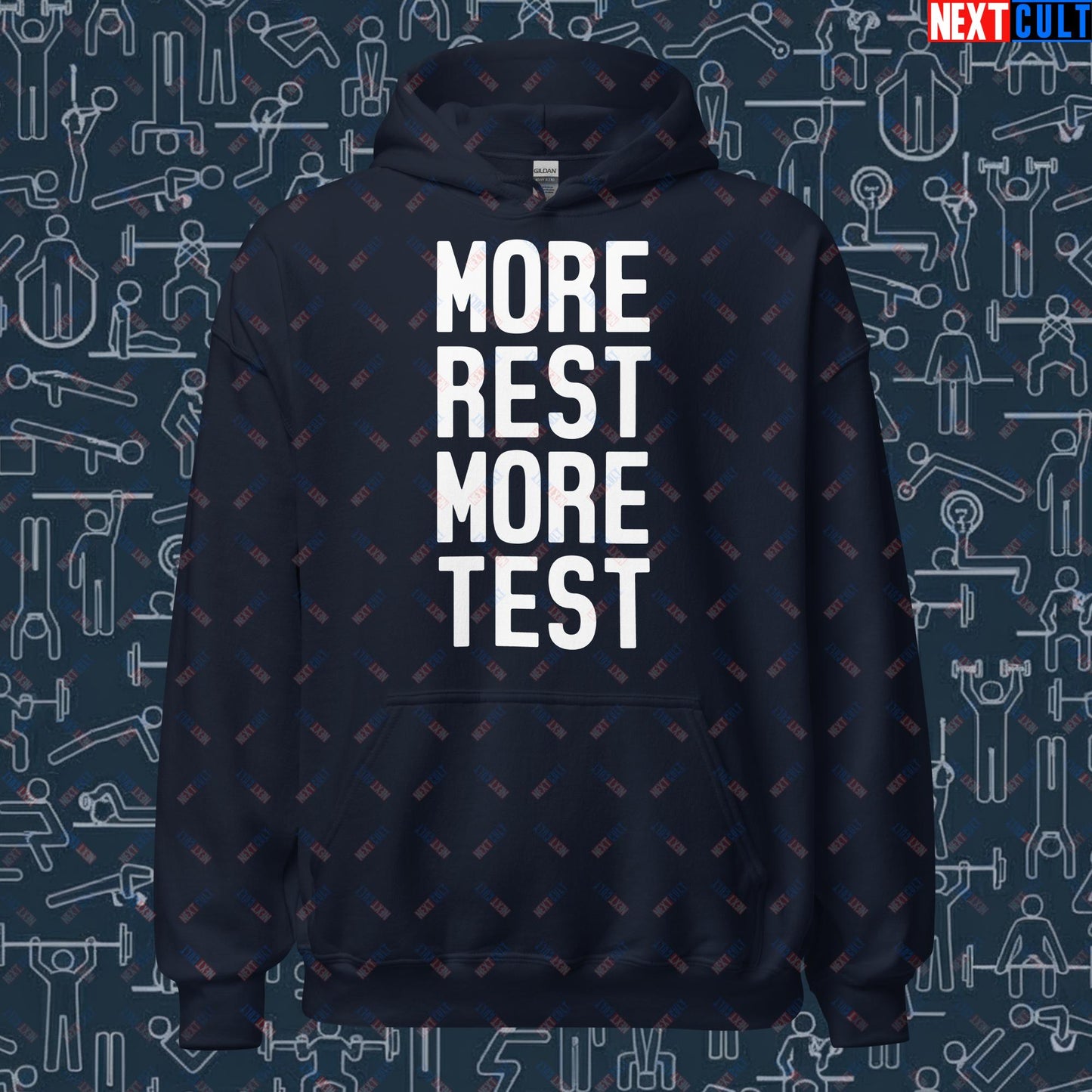 More Rest More Test Gym Meme Testosterone Funny Bro Science Unisex Hoodie Next Cult Brand