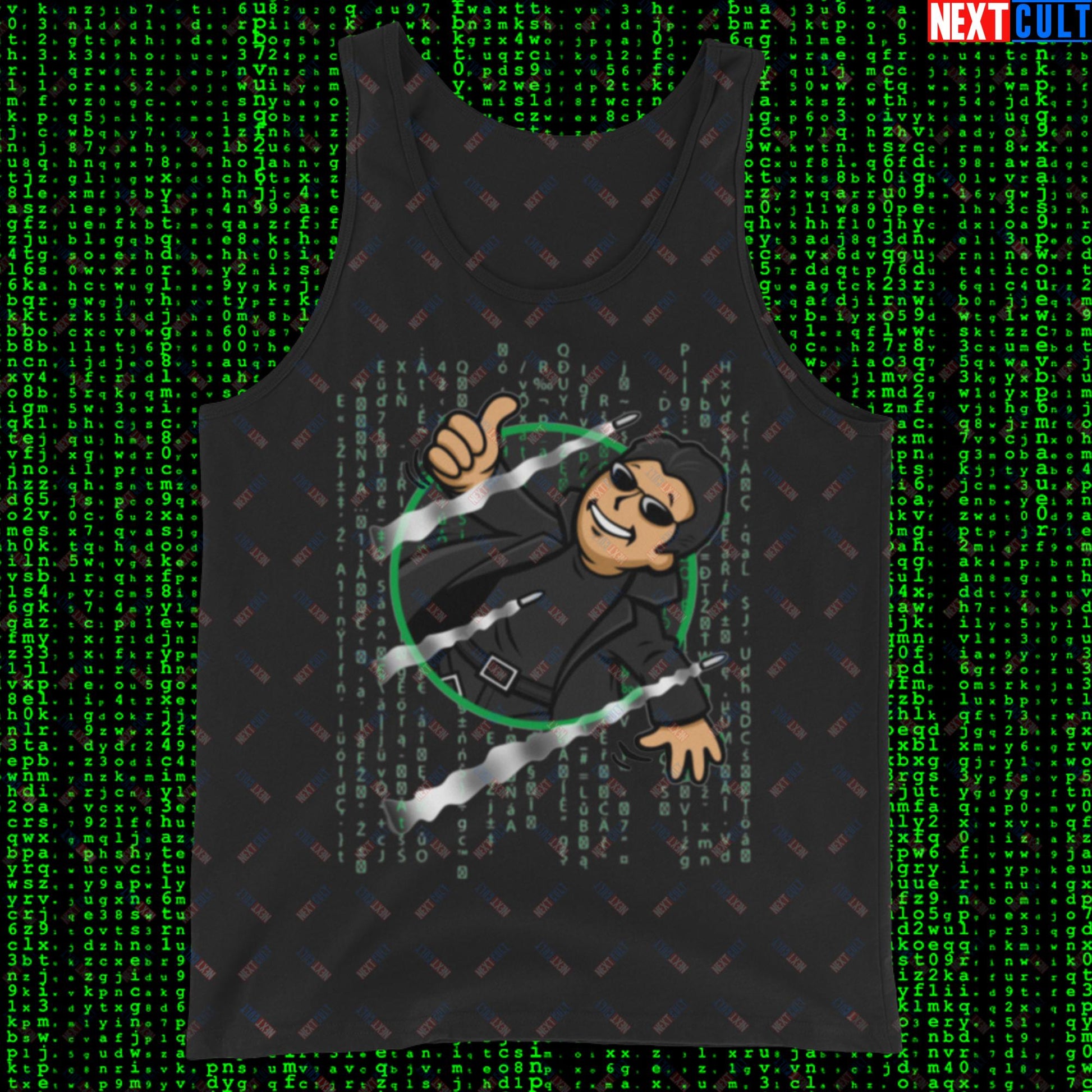 Neo Matrix Vault Boy Fallout Funny Meme Cartoon Mashup Tank Top Next Cult Brand