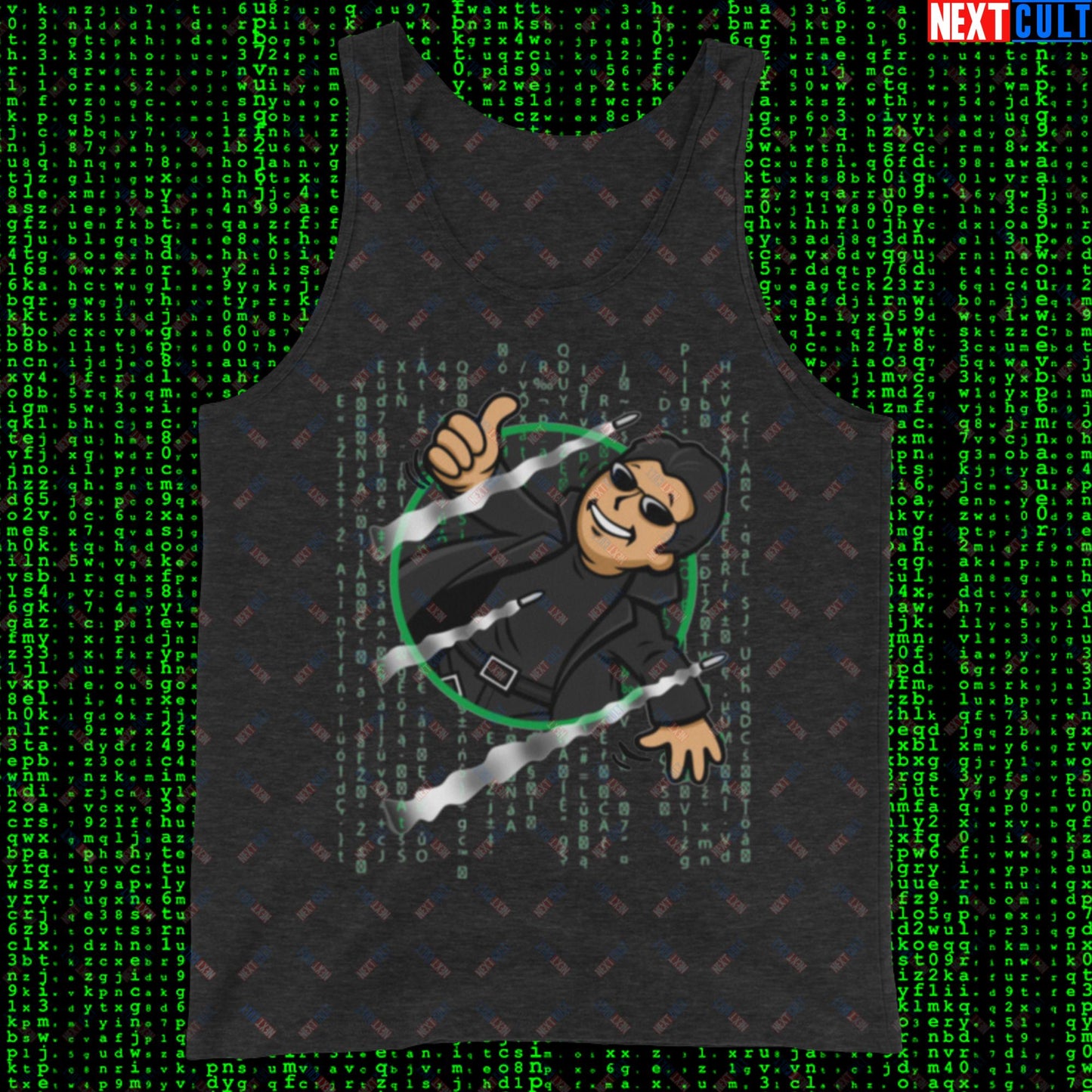 Neo Matrix Vault Boy Fallout Funny Meme Cartoon Mashup Tank Top Next Cult Brand