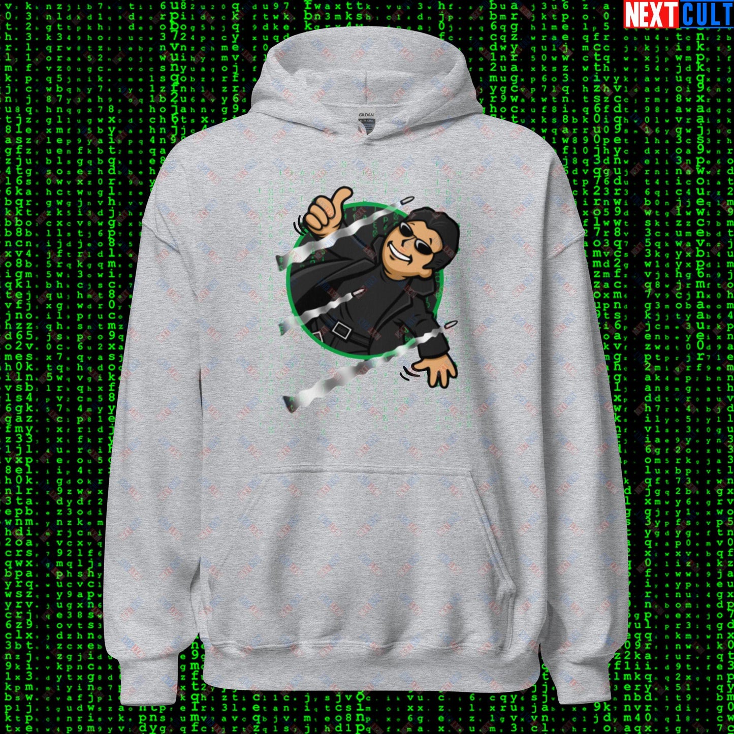 Neo Matrix Vault Boy Fallout Funny Meme Cartoon Mashup Unisex Hoodie Next Cult Brand