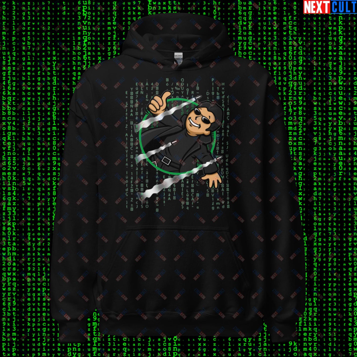 Neo Matrix Vault Boy Fallout Funny Meme Cartoon Mashup Unisex Hoodie Next Cult Brand