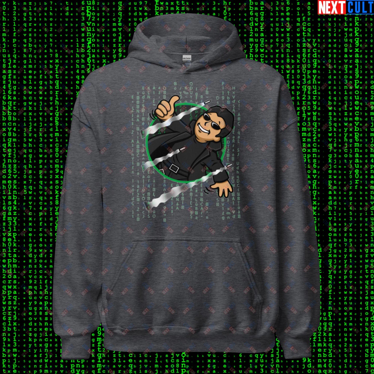 Neo Matrix Vault Boy Fallout Funny Meme Cartoon Mashup Unisex Hoodie Next Cult Brand