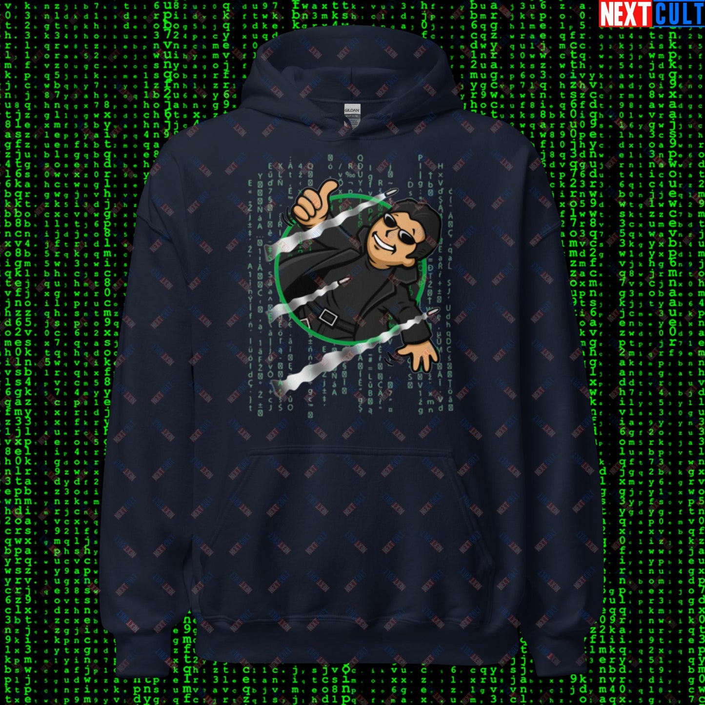 Neo Matrix Vault Boy Fallout Funny Meme Cartoon Mashup Unisex Hoodie Next Cult Brand