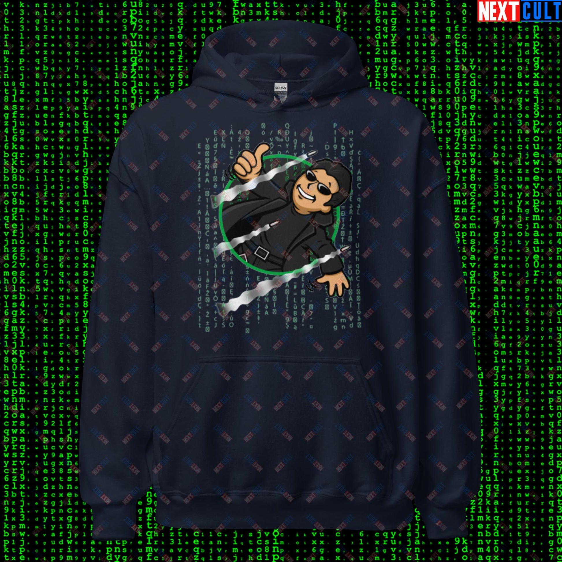 Neo Matrix Vault Boy Fallout Funny Meme Cartoon Mashup Unisex Hoodie Next Cult Brand