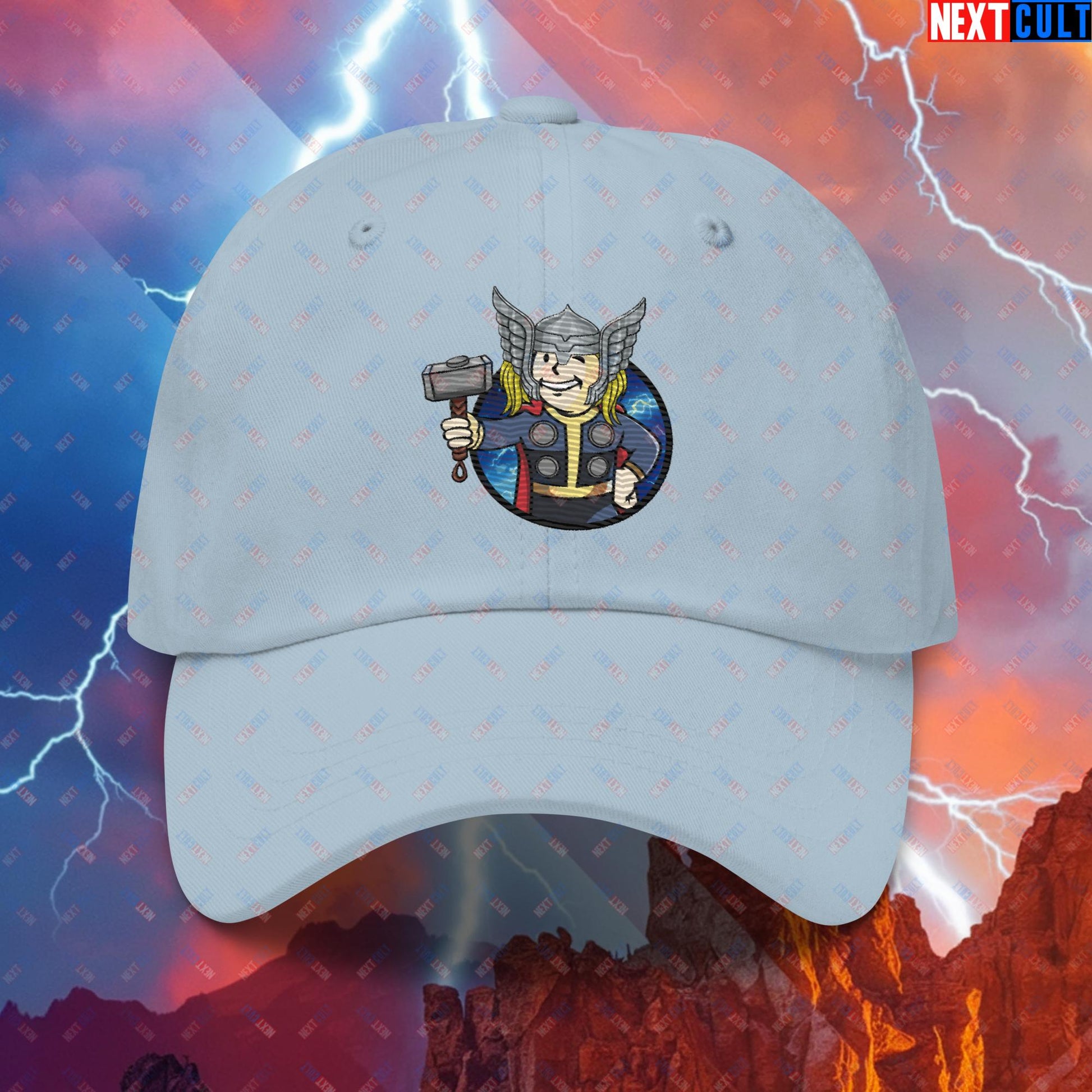 Norse Boy Thor Vault Boy Fallout Funny Meme Cartoon Mashup Dad hat Next Cult Brand