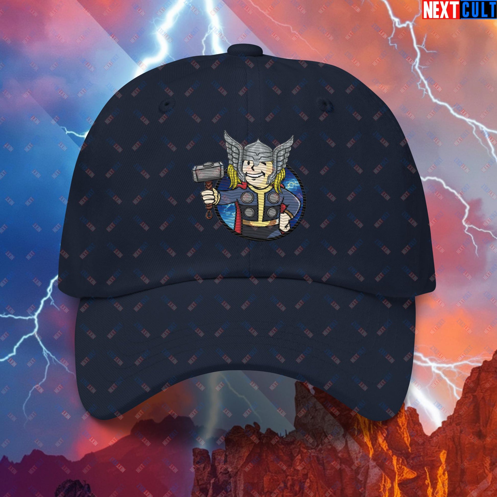 Norse Boy Thor Vault Boy Fallout Funny Meme Cartoon Mashup Dad hat Next Cult Brand